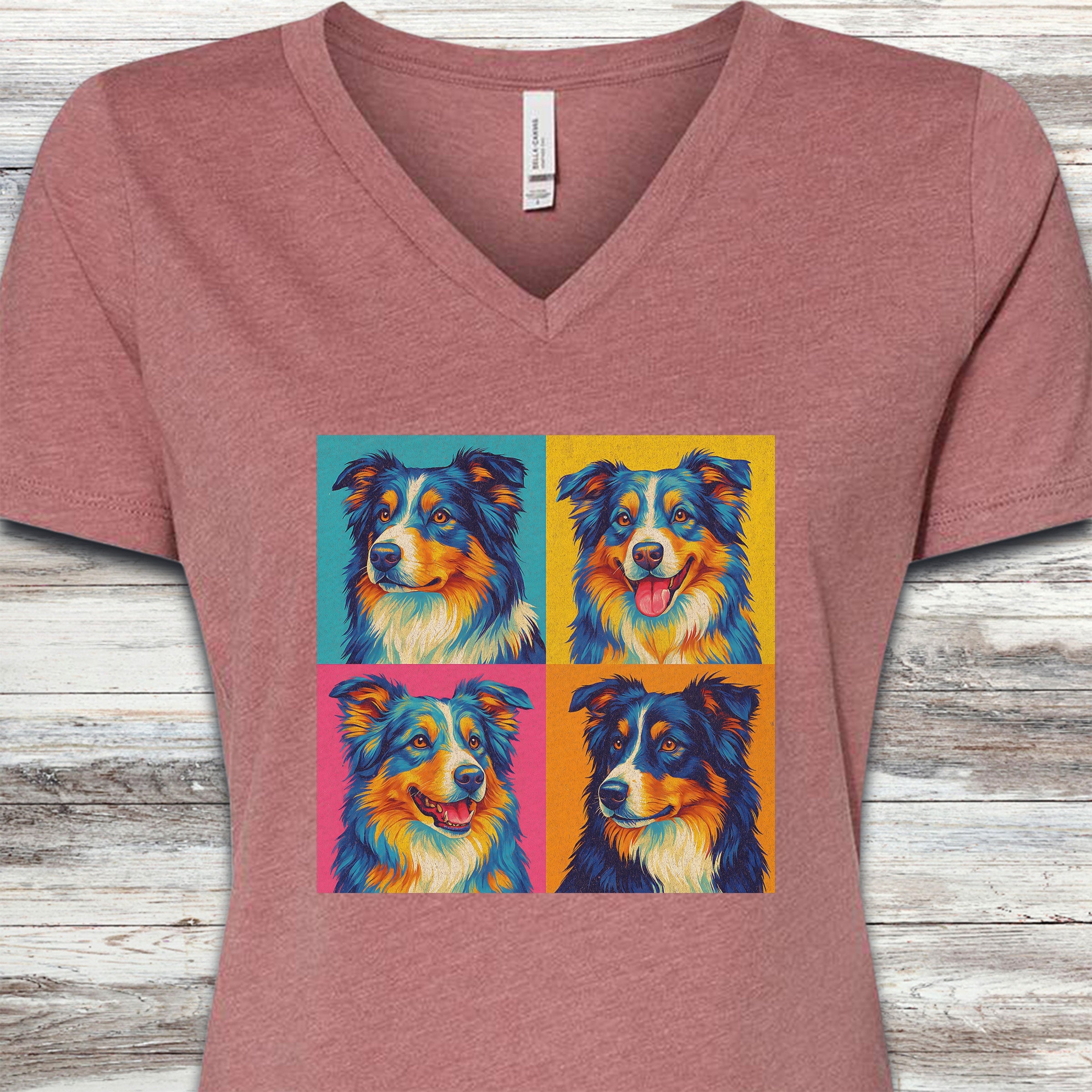 Australian Shepherd Pop Art V-Neck Tee - Heather Mauve