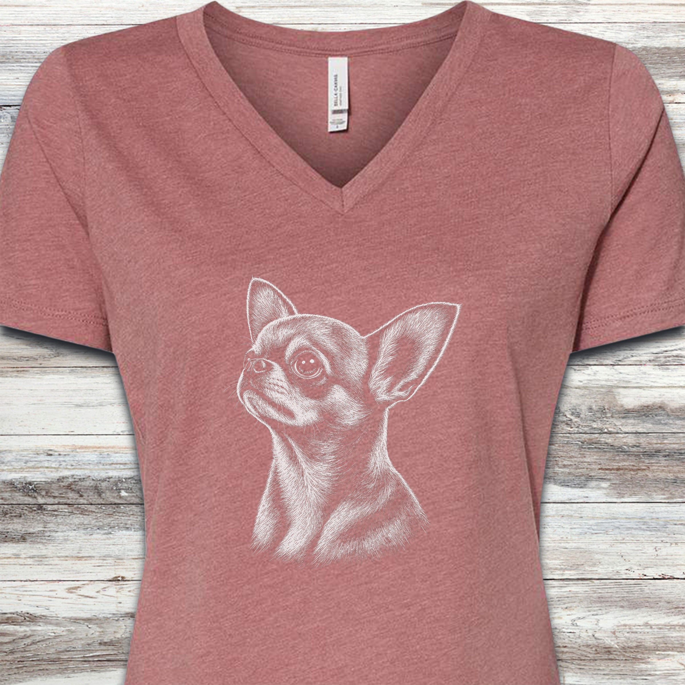 Chihuahua Loyalty V-Neck Tee - Heather Mauve