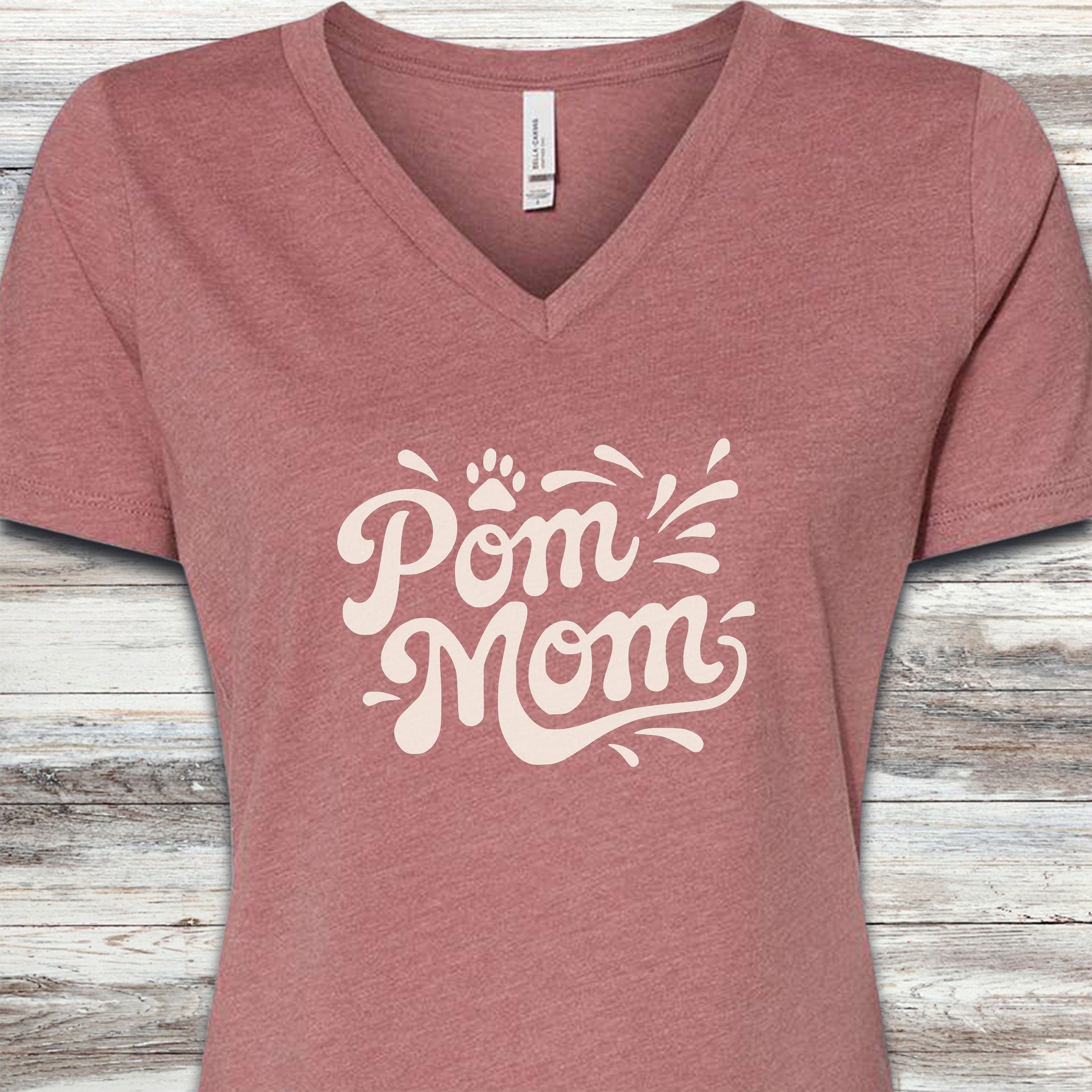 Pomeranian Groovy Mom V-Neck Tee - Heather Mauve