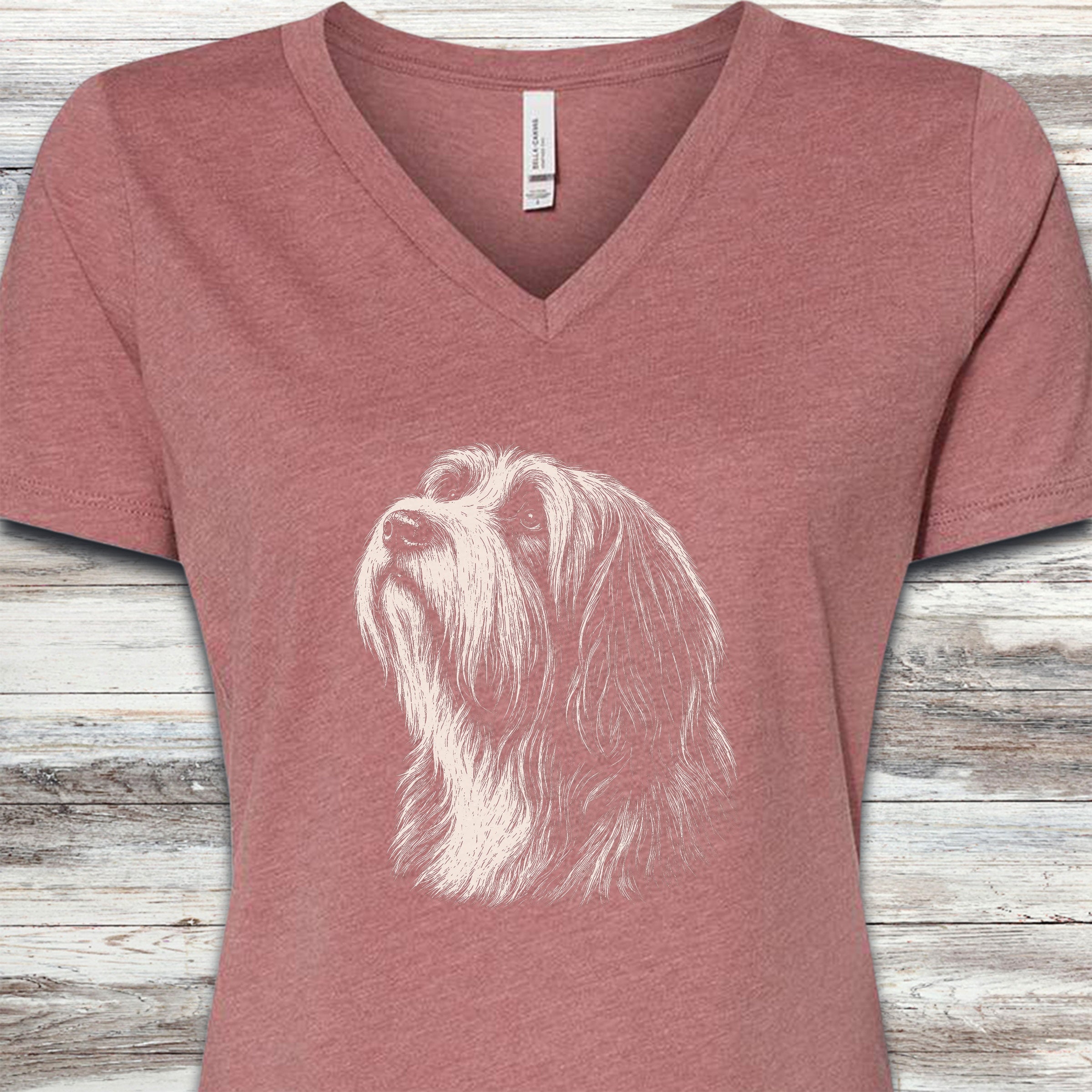 Bearded Collie Loyalty V-Neck Tee - Heather Mauve