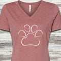 Paw Print Sketch V-Neck Tee - Heather Mauve
