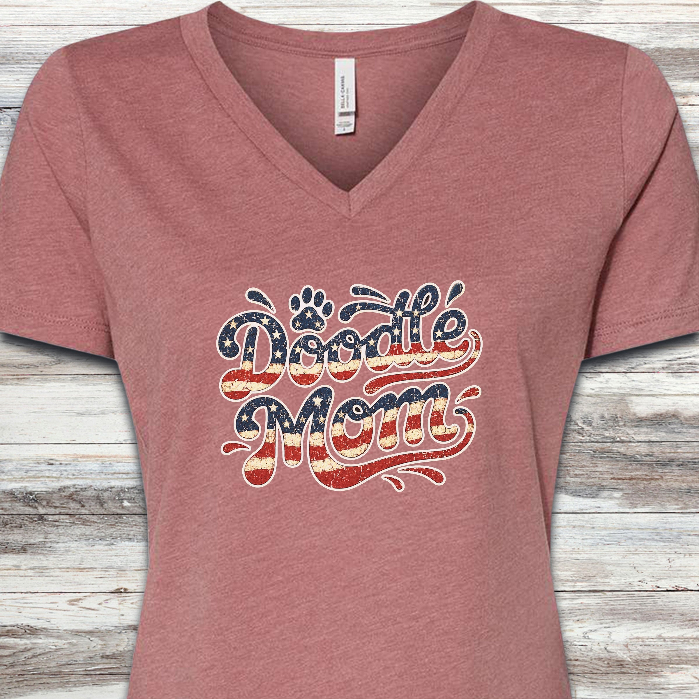 Doodle USA Mom V-Neck Tee - Heather Mauve