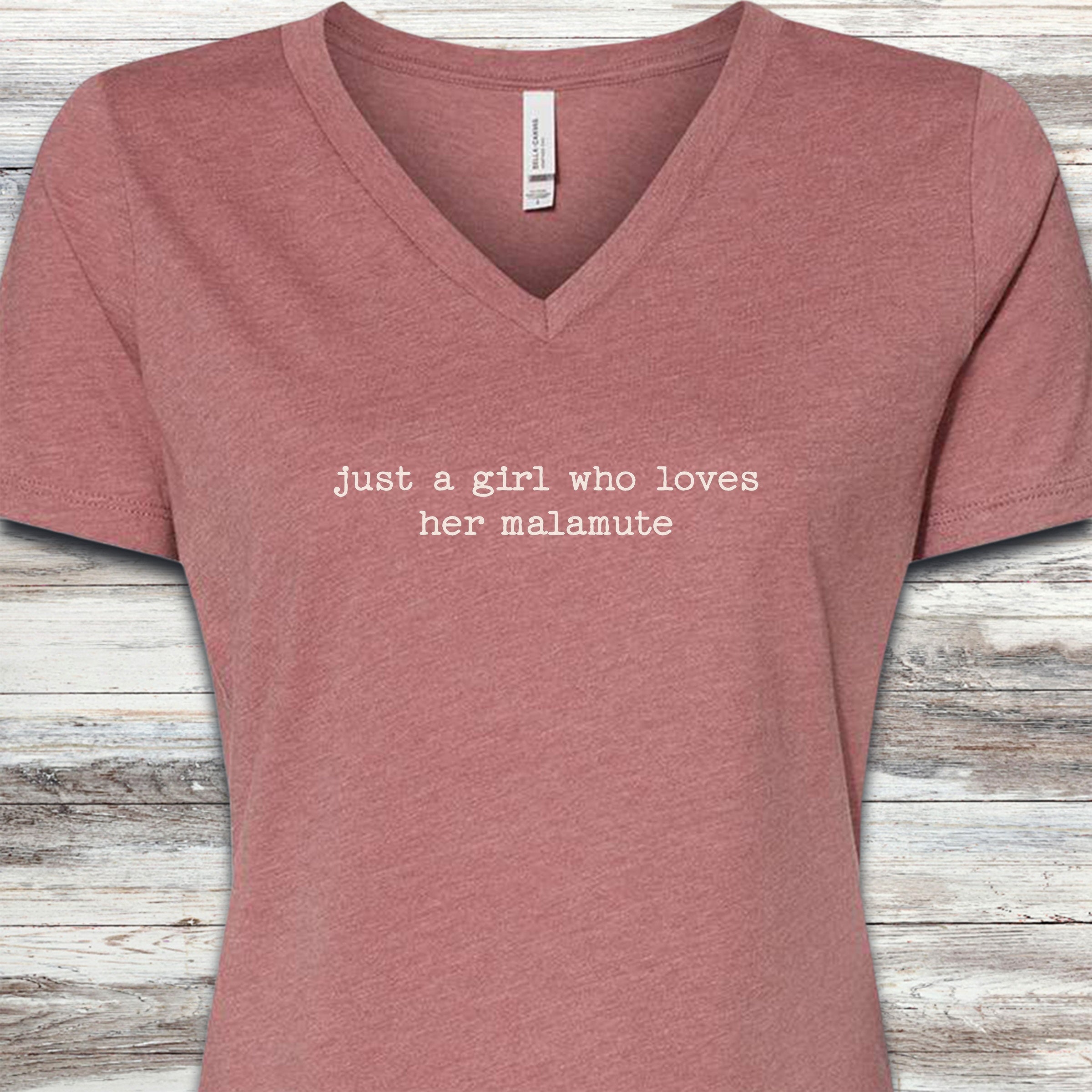 Alaskan Malamute Girl V-Neck Tee - Heather Mauve