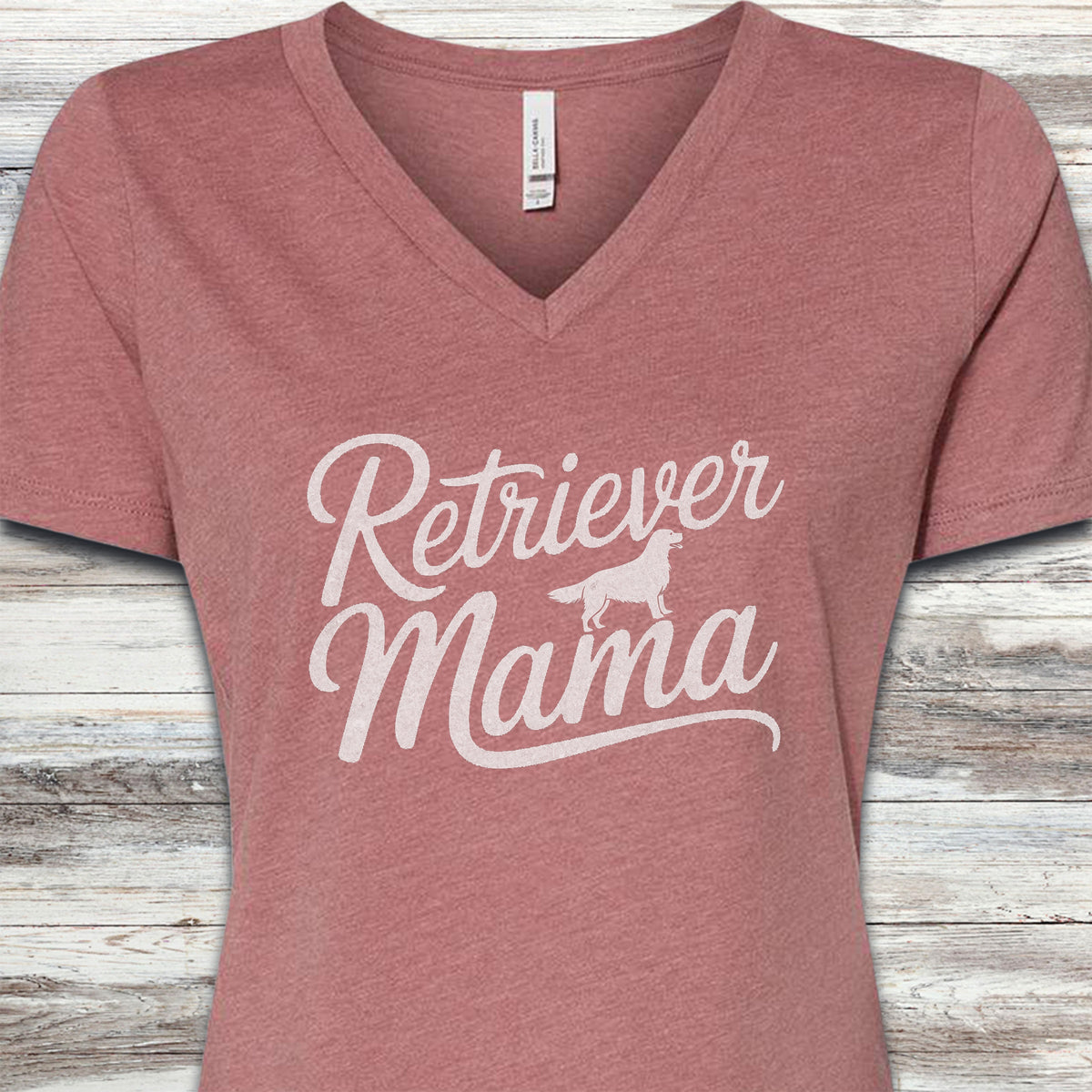 Golden Retriever Mama Silhouette V-Neck Tee - Heather Mauve