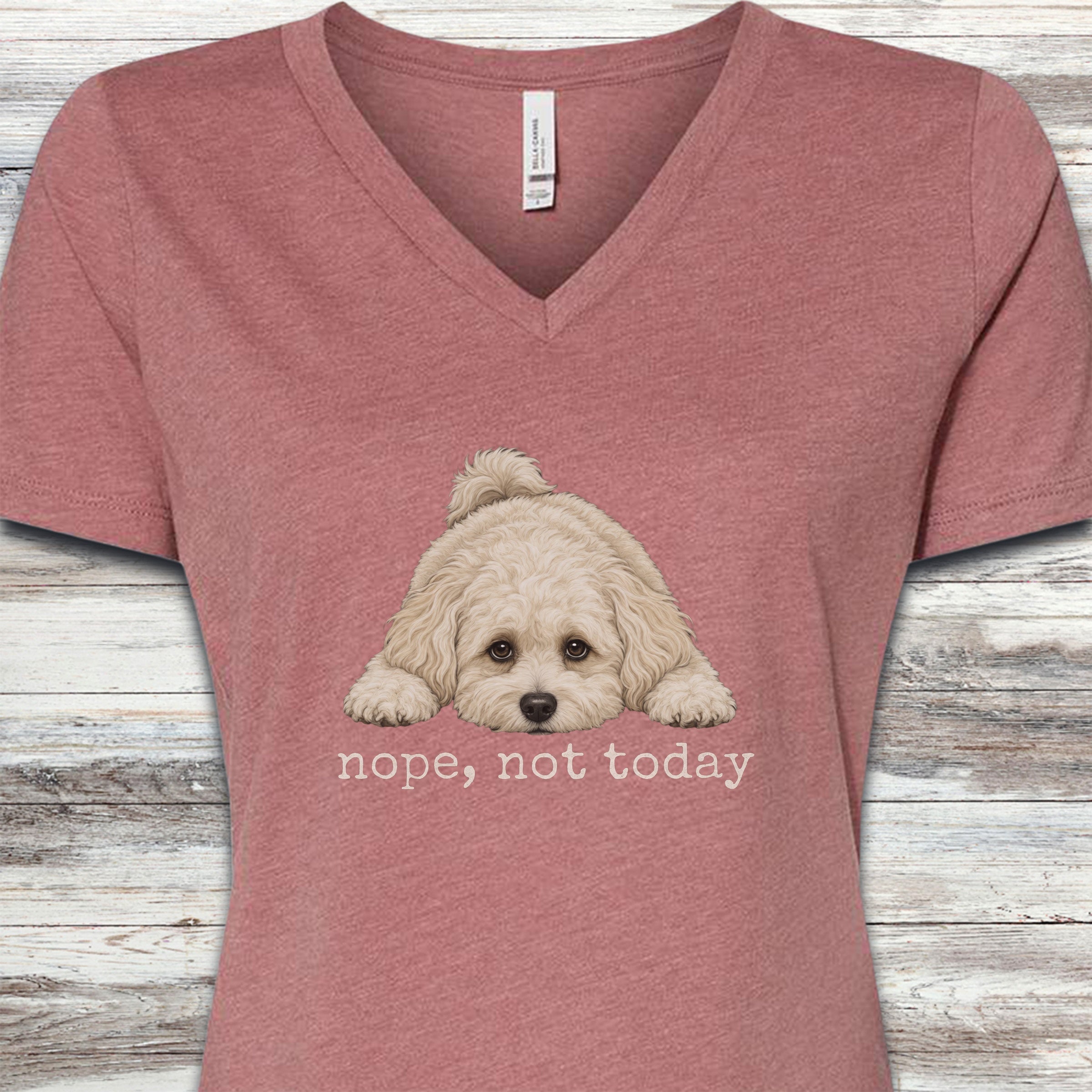 Maltipoo Nope V-Neck Tee - Heather Mauve