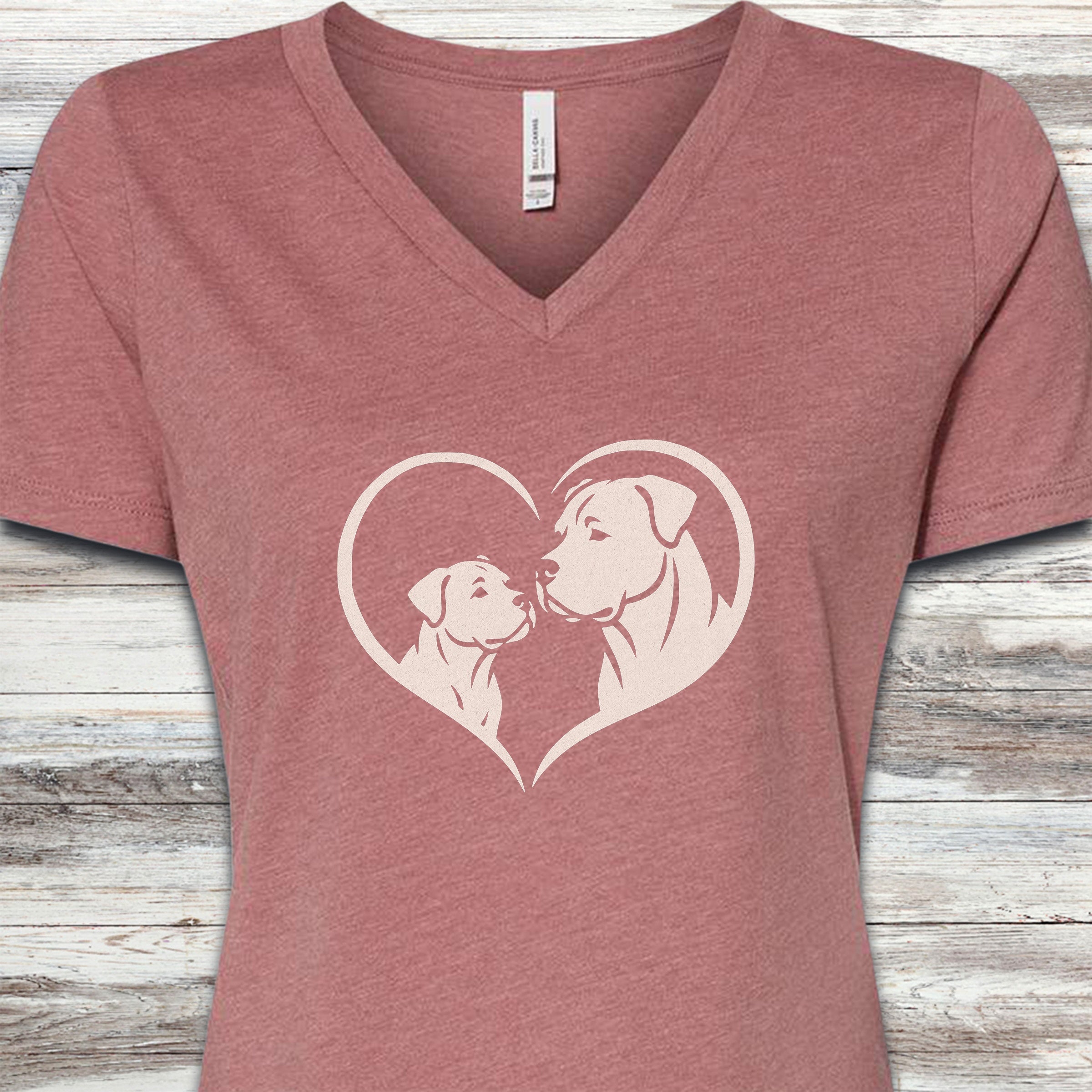Cane Corso Heart Bond Natural V-Neck Tee - Heather Mauve