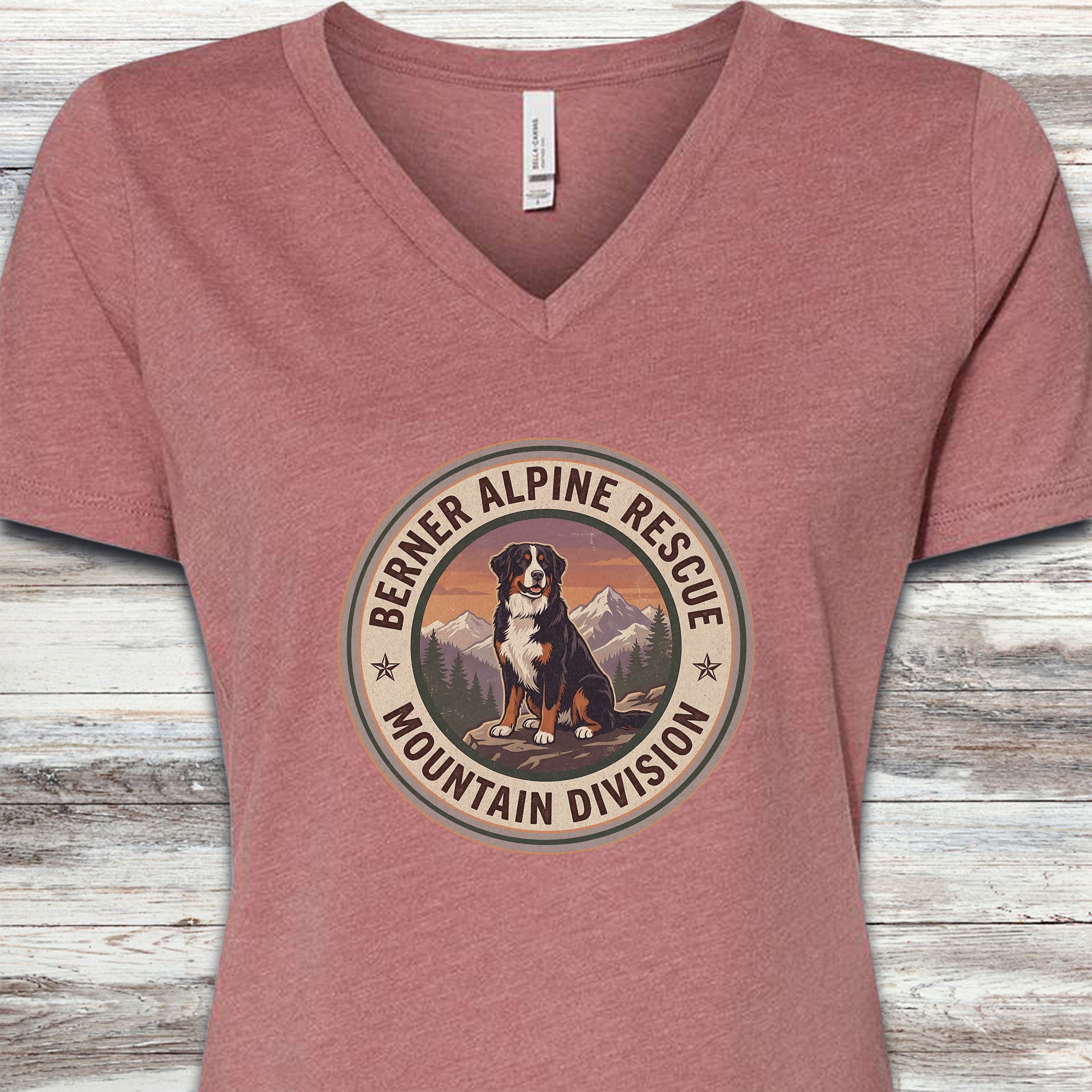 Bernese Mountain Dog Rescue V-Neck Tee - Heather Mauve