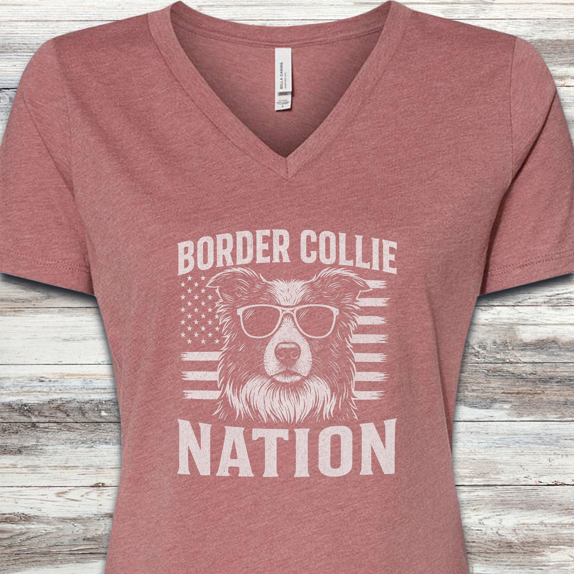 Border Collie Nation V-Neck Tee - Heather Mauve