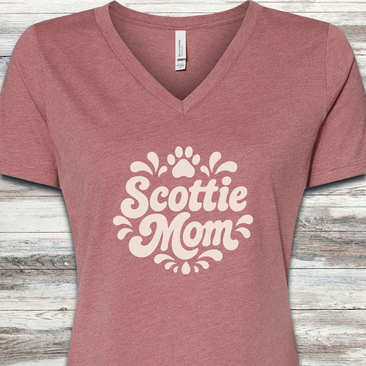 Scottish Terrier Groovy Mom V-Neck Tee - Heather Mauve