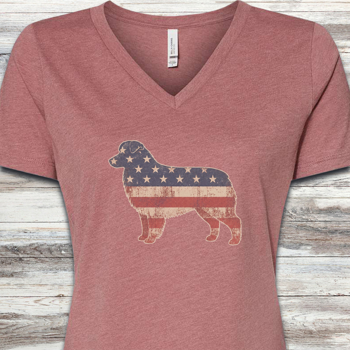 Australian Shepherd Vintage USA V-Neck Tee - Heather Mauve