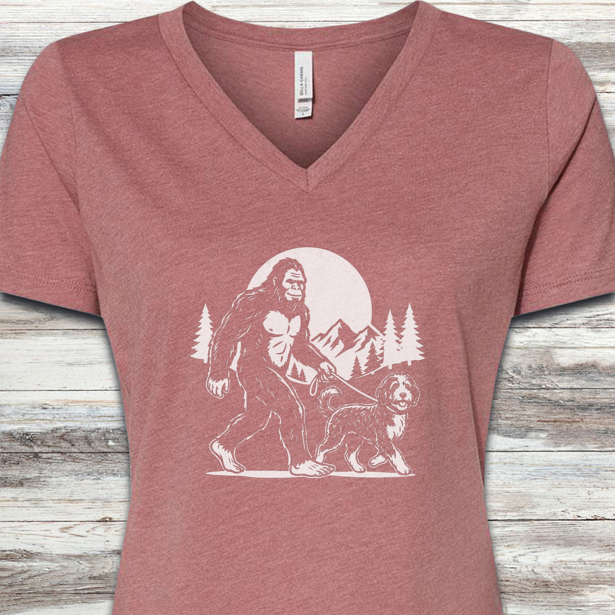 Bernedoodle & Bigfoot V-Neck Tee - Heather Mauve