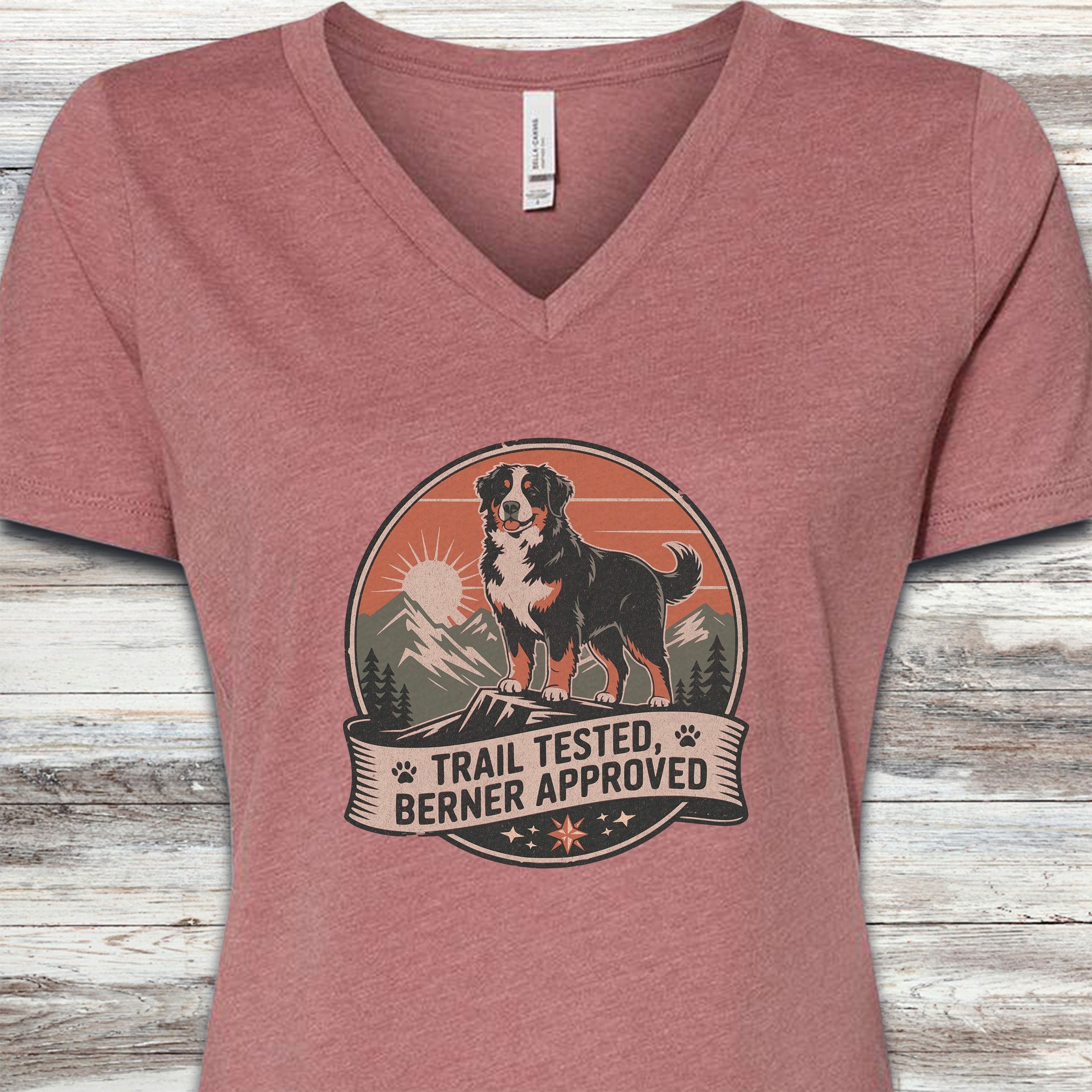 Bernese Mountain Dog Tested V-Neck Tee - Heather Mauve
