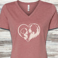 Border Collie Heart Bond V-Neck Tee - Heather Mauve