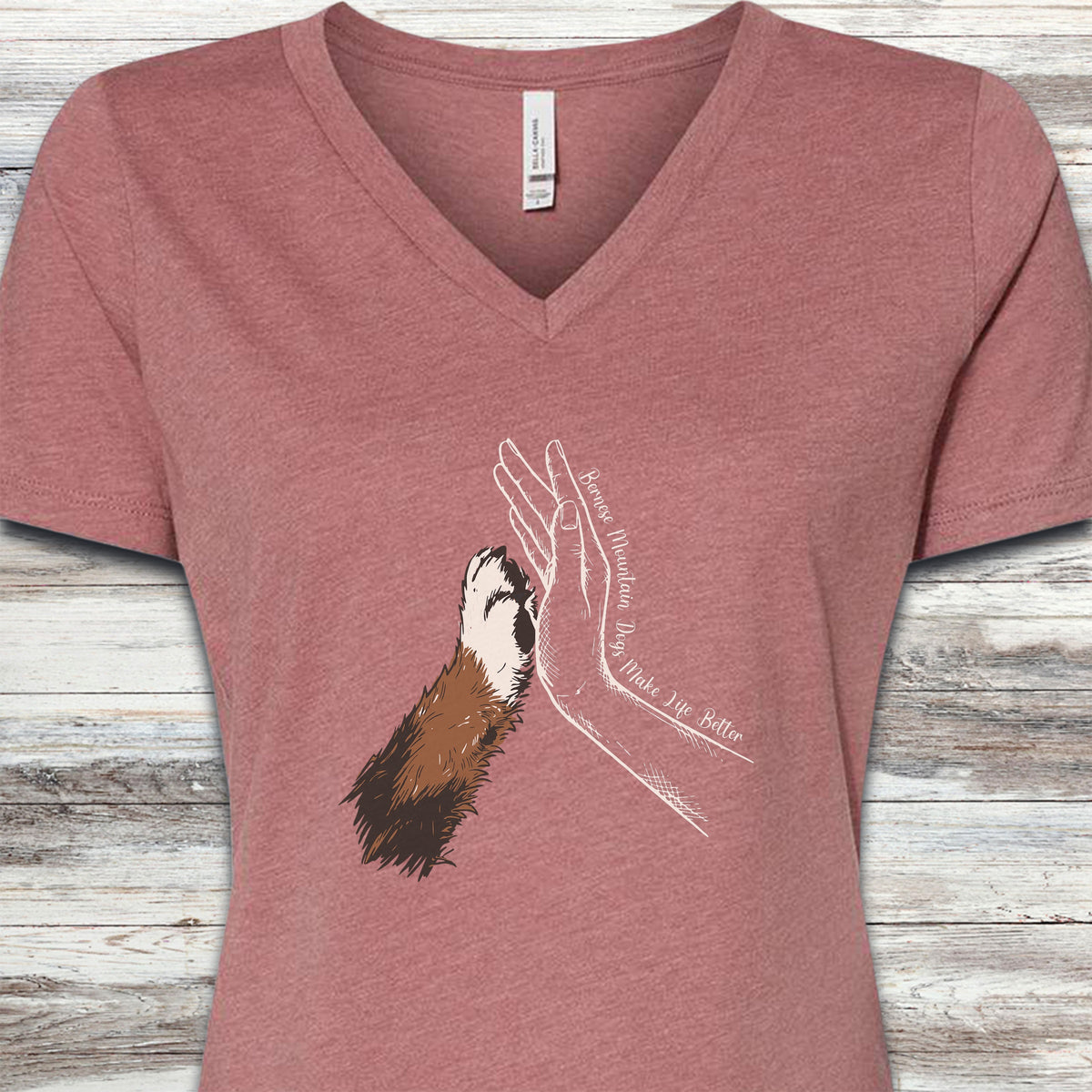 Bernese Mountain Dog Together V-Neck Tee - Heather Mauve