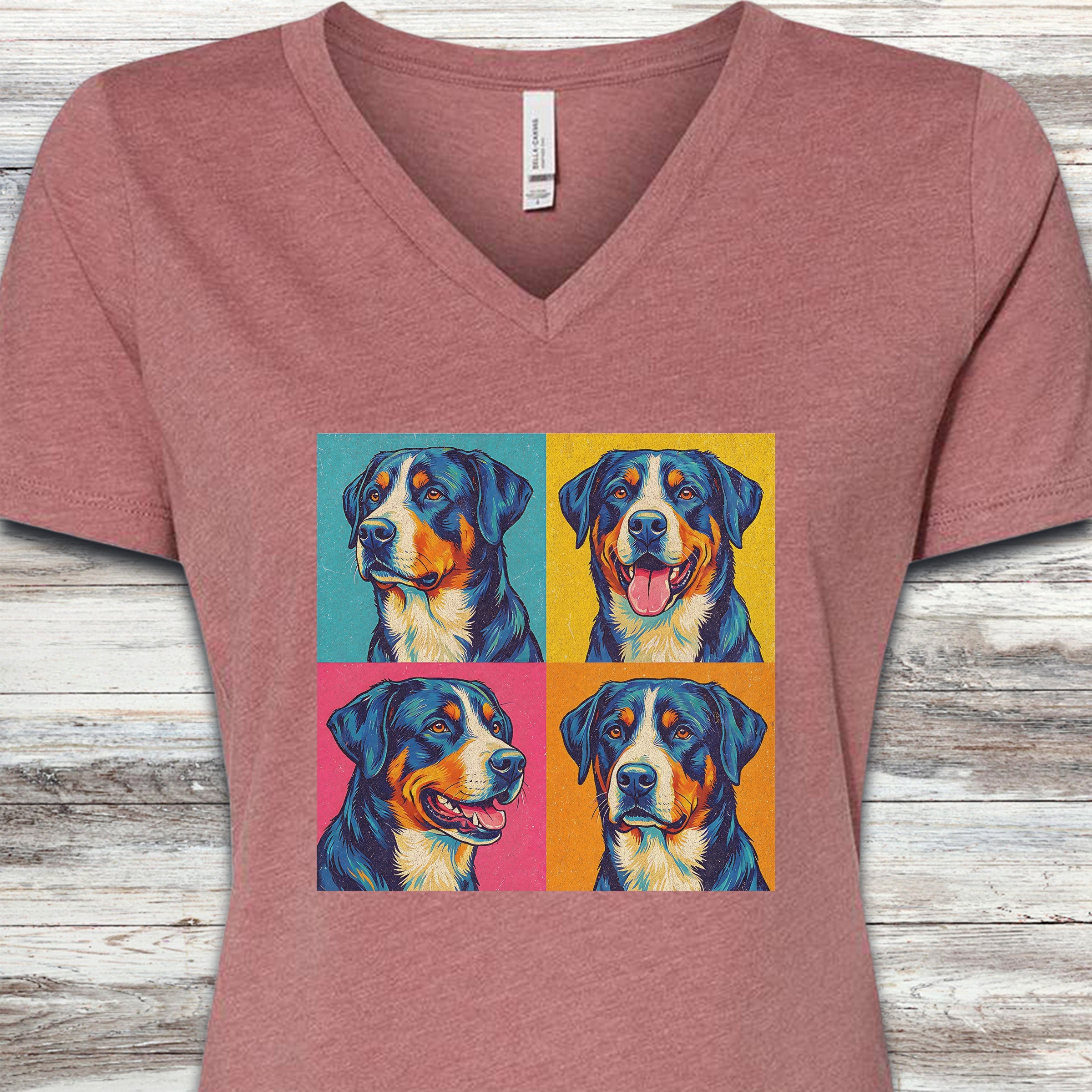 Swiss Mountain Dog Pop Art V-Neck Tee - Heather Mauve