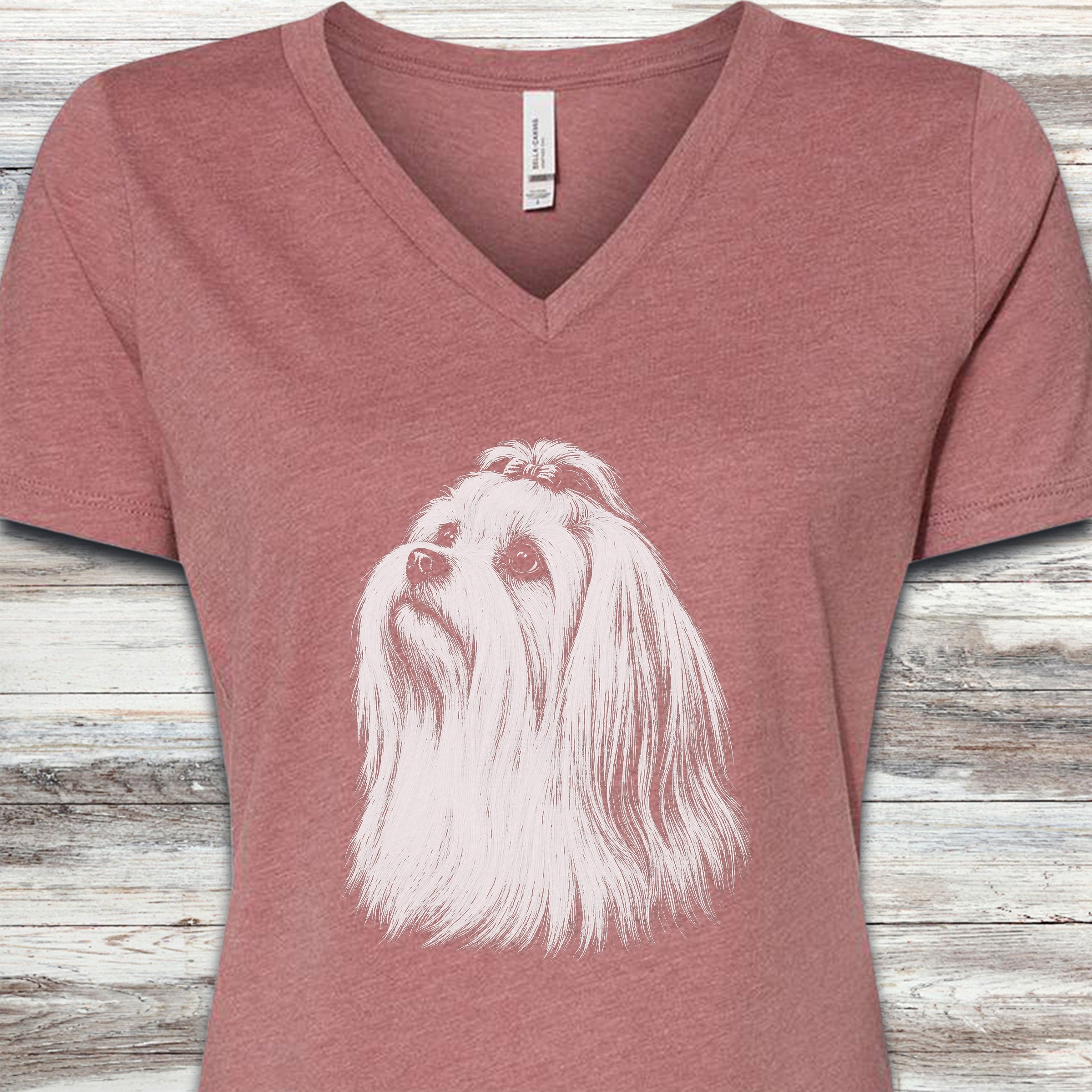 Maltese Loyalty V-Neck Tee - Heather Mauve