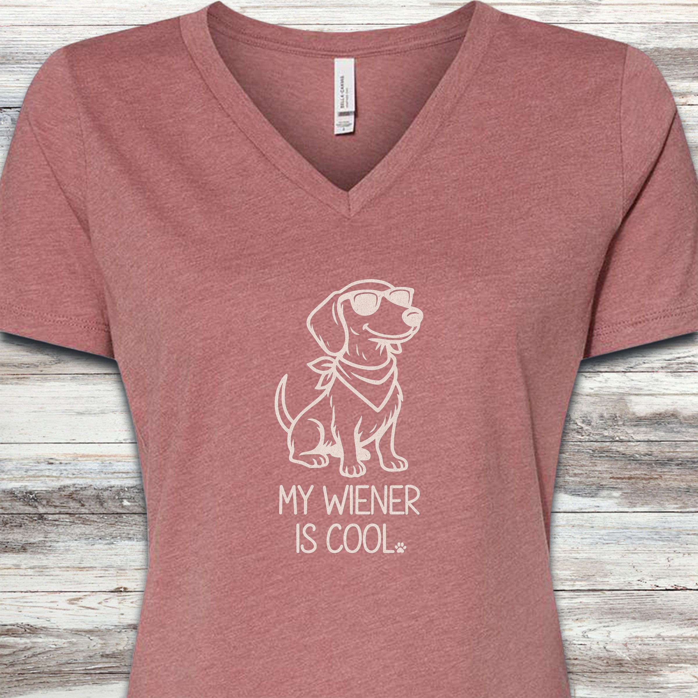Dachshund Cool Wiener V-Neck Tee - Heather Mauve
