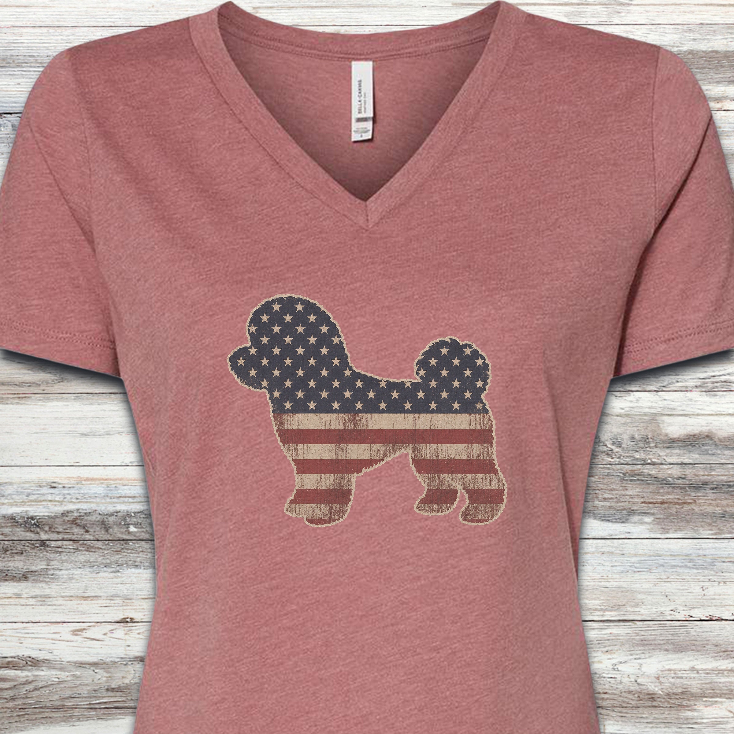 Bichon Frise Vintage USA V-Neck Tee - Heather Mauve