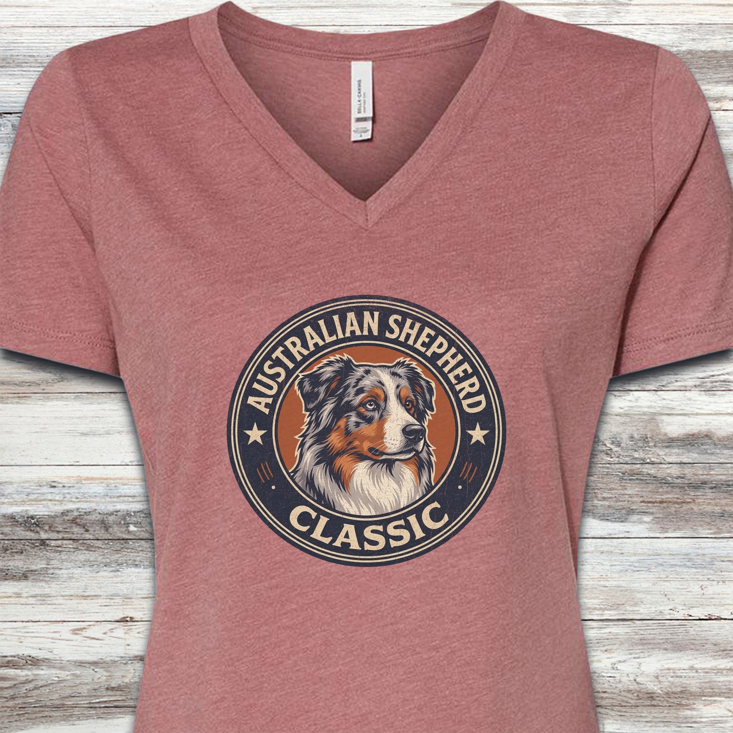 Australian Shepherd Classic V-Neck Tee - Heather Mauve