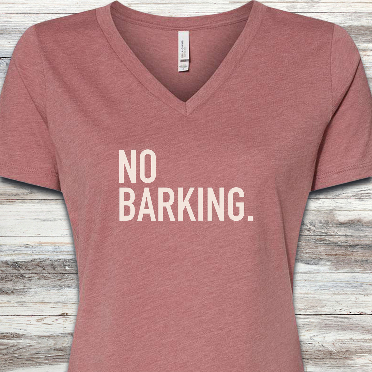 No Barking V-Neck Tee - Heather Mauve