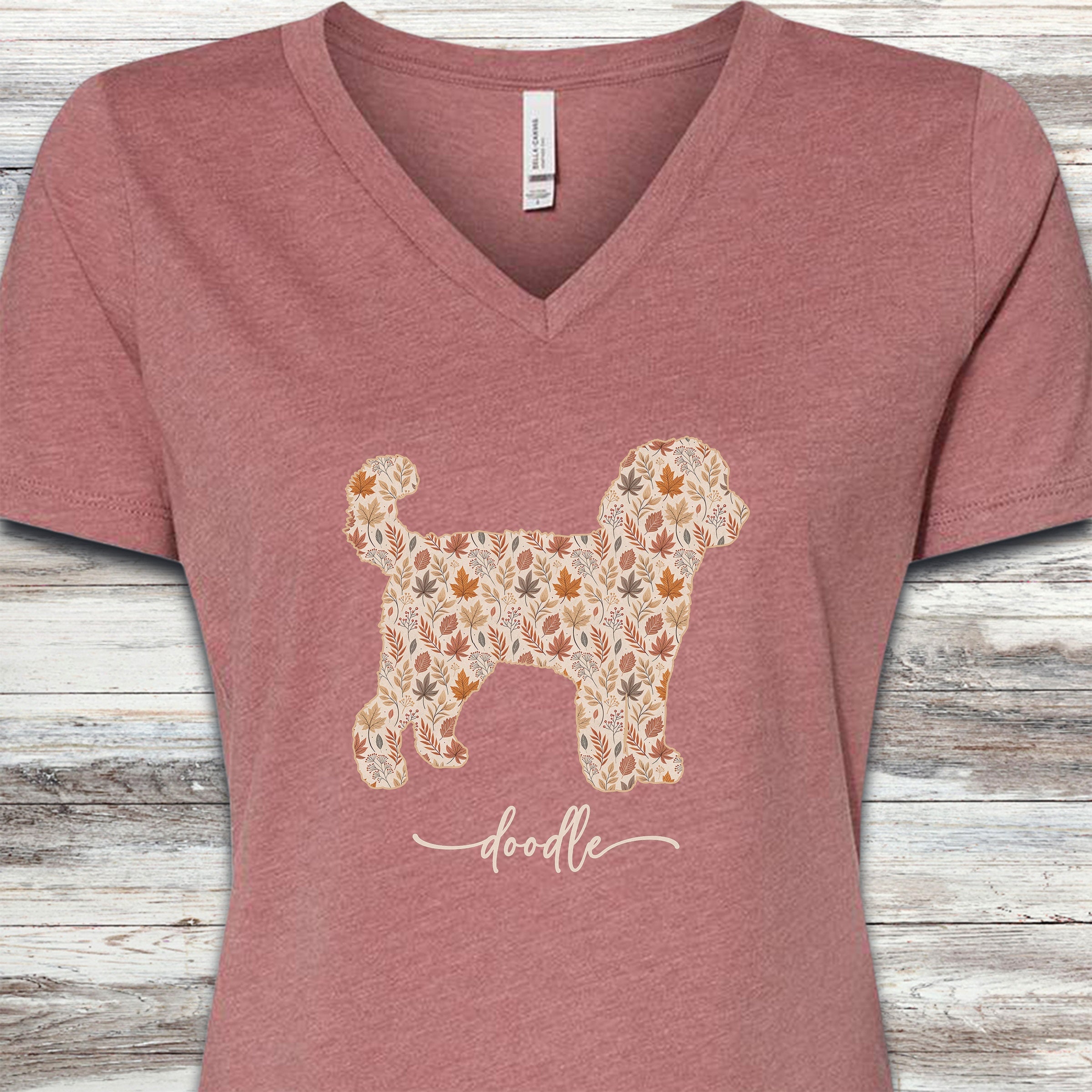 Doodle Fall V-Neck Tee - Heather Mauve