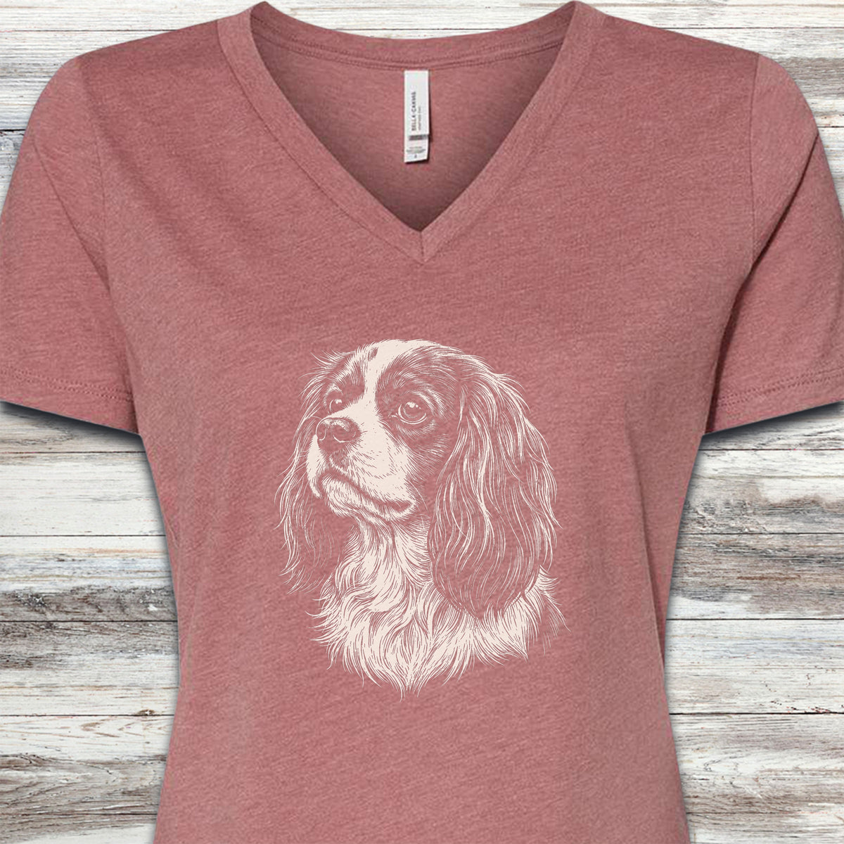 Cavalier King Charles Spaniel Loyalty V-Neck Tee - Heather Mauve