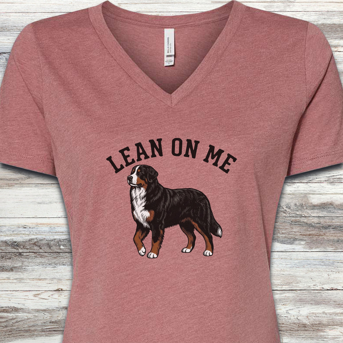 Bernese Mountain Dog Lean on Me V-Neck Tee - Heather Mauve