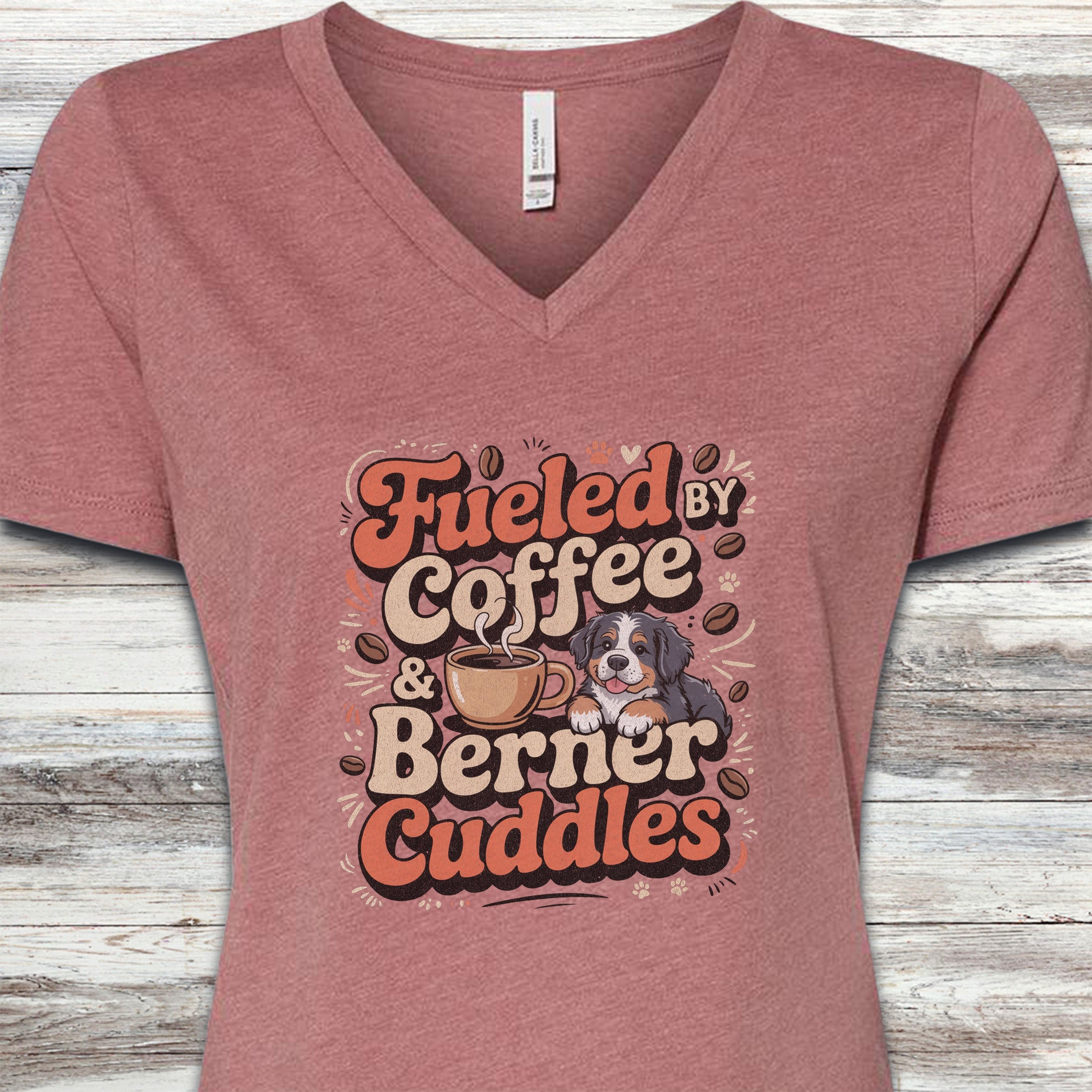 Bernese Mountain Dog Cuddles V-Neck Tee - Heather Mauve