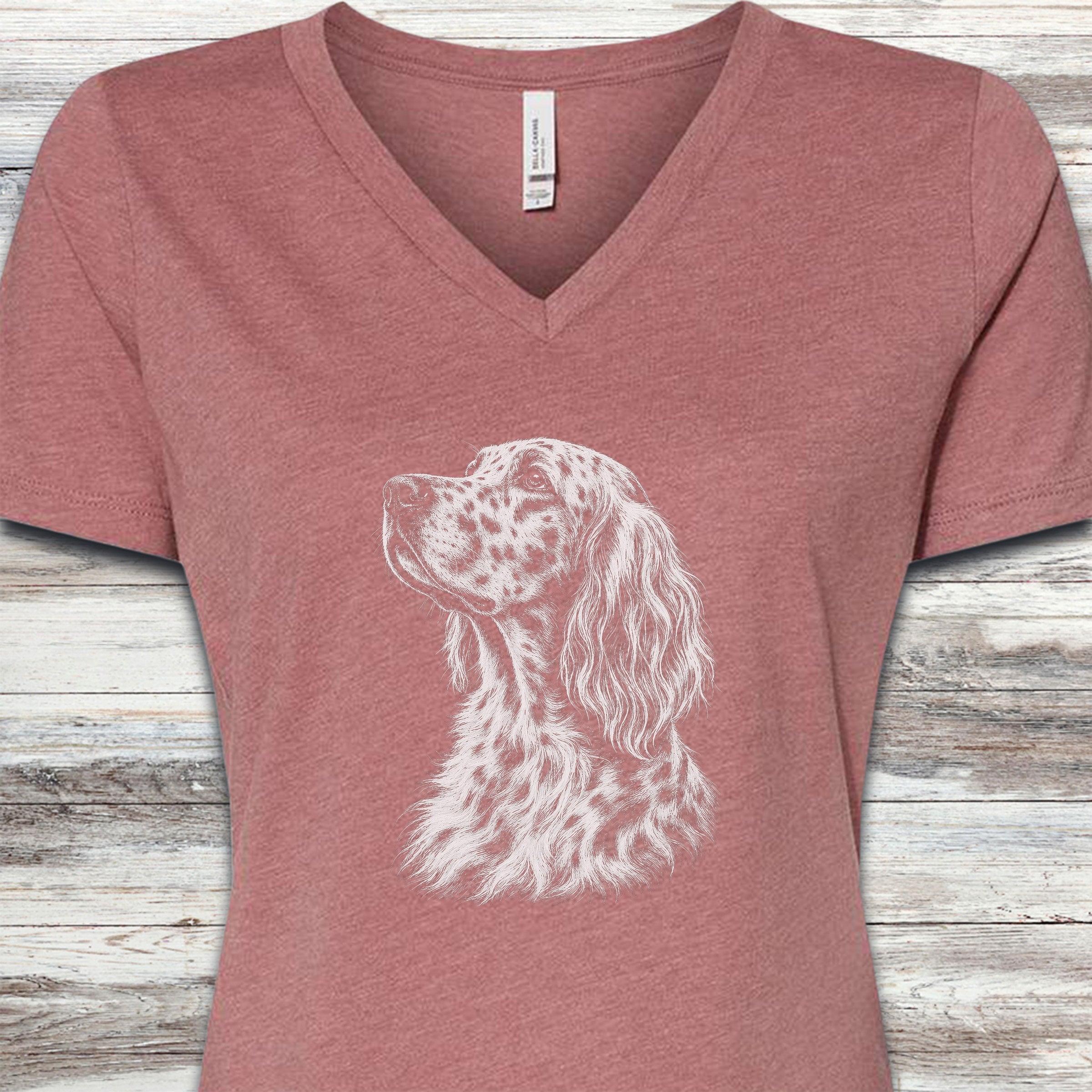 English Setter Loyalty V-Neck Tee - Heather Mauve