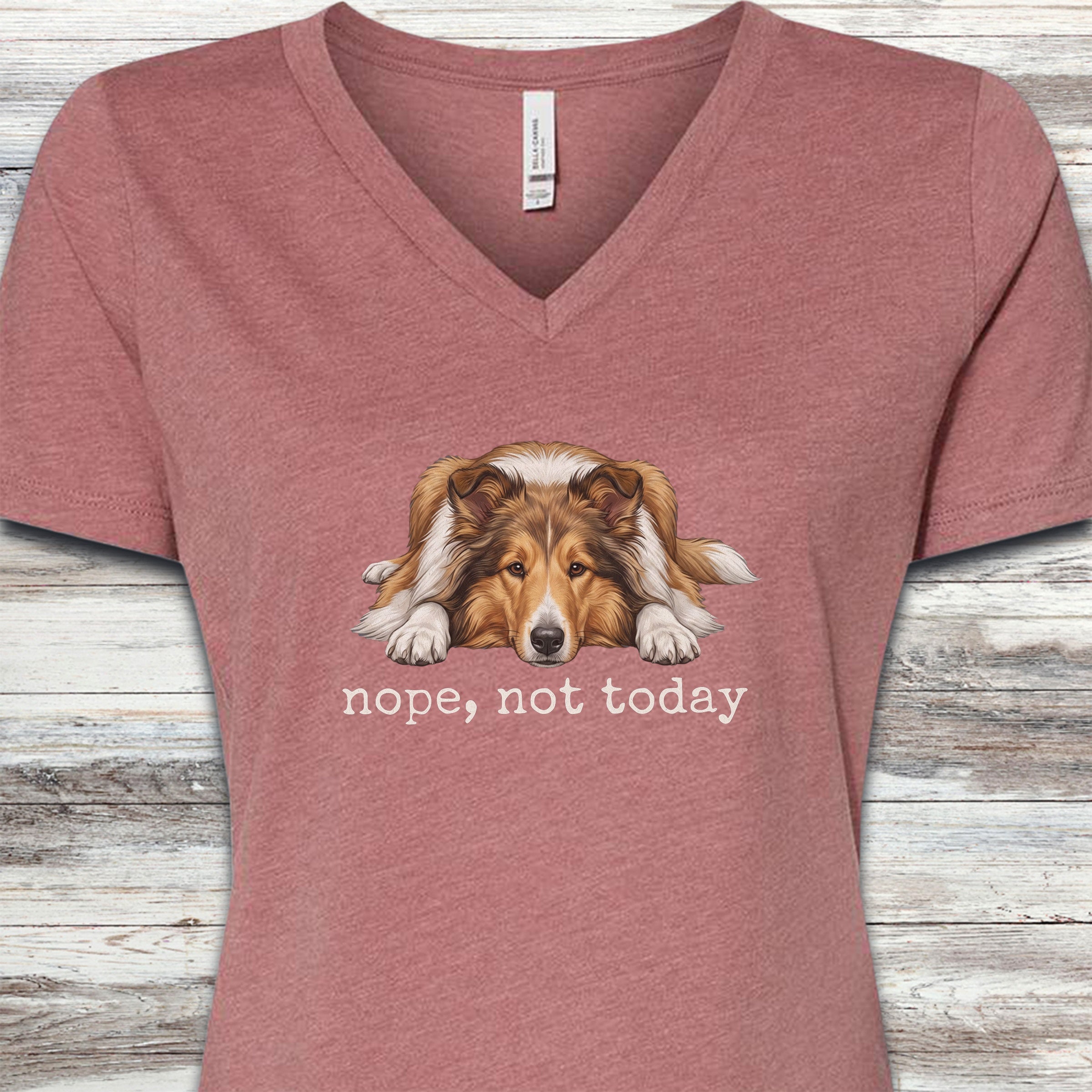 Rough Collie Nope V-Neck Tee - Heather Mauve