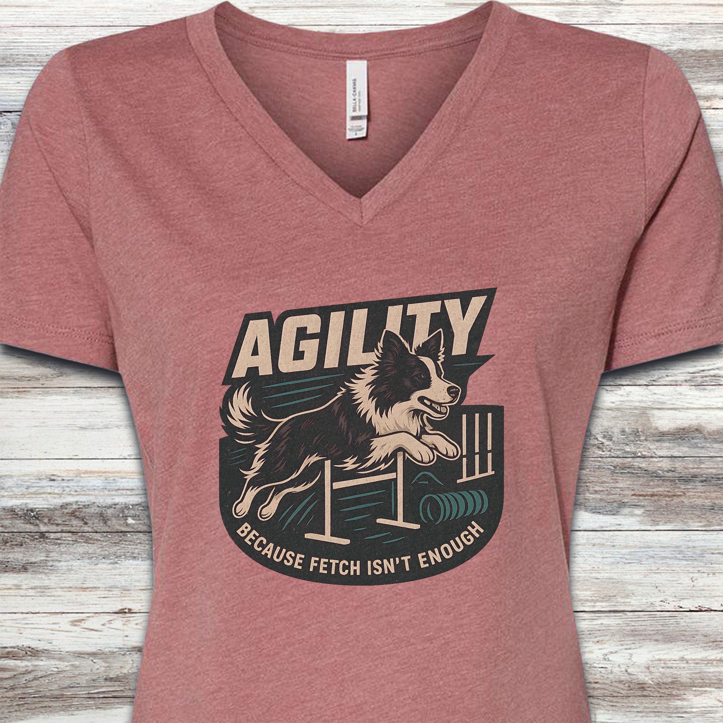 Border Collie Agility V-Neck Tee - Heather Mauve