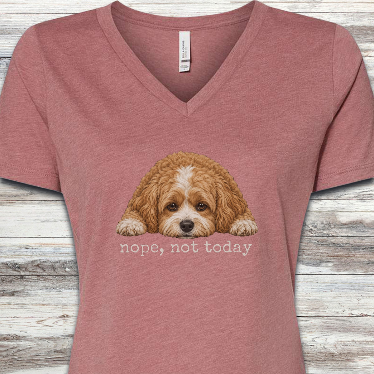 Cavapoo Nope V-Neck Tee - Heather Mauve