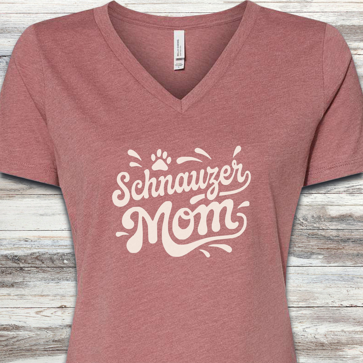 Schnauzer Groovy Mom V-Neck Tee - Heather Mauve