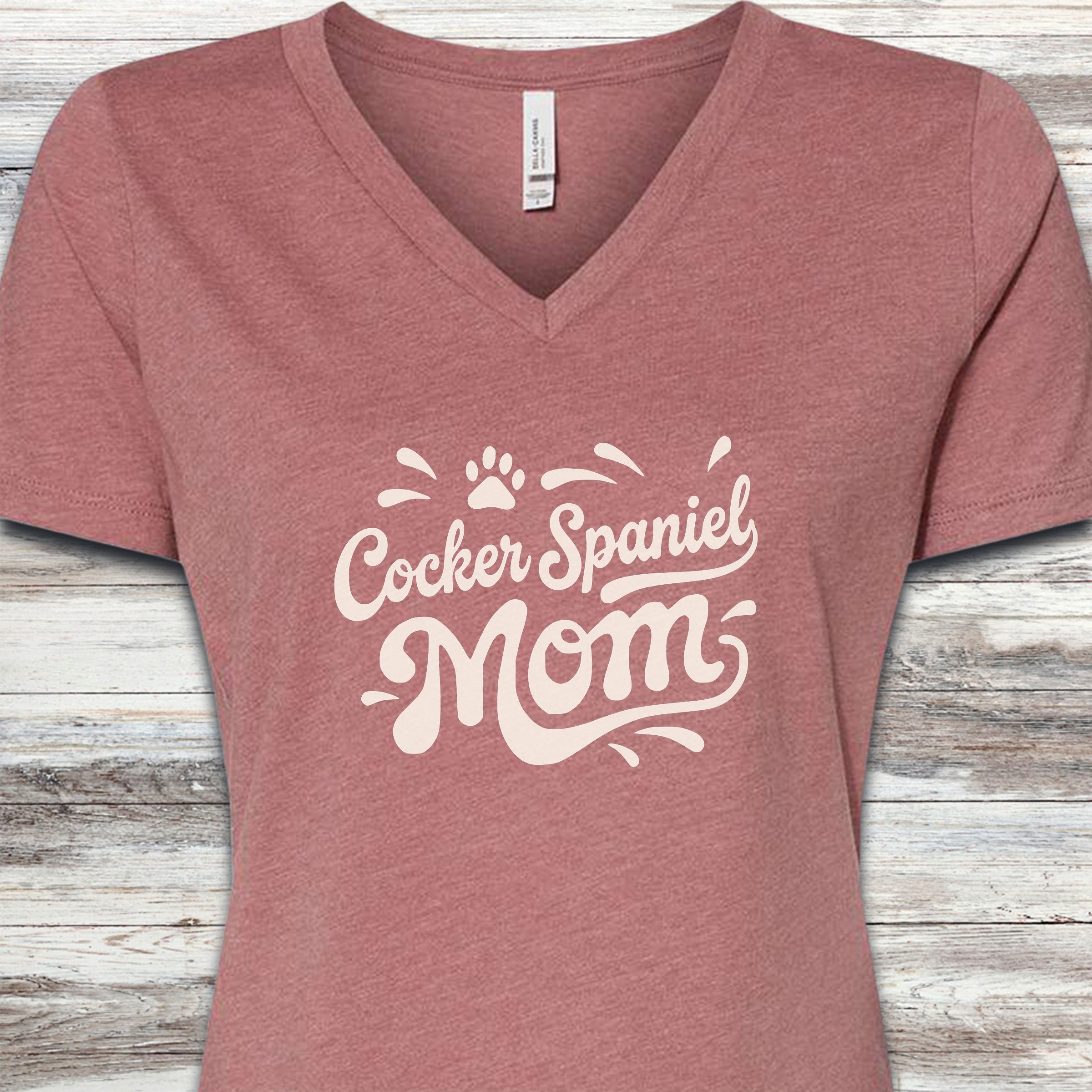 Cocker Spaniel Groovy Mom V-Neck Tee - Heather Mauve