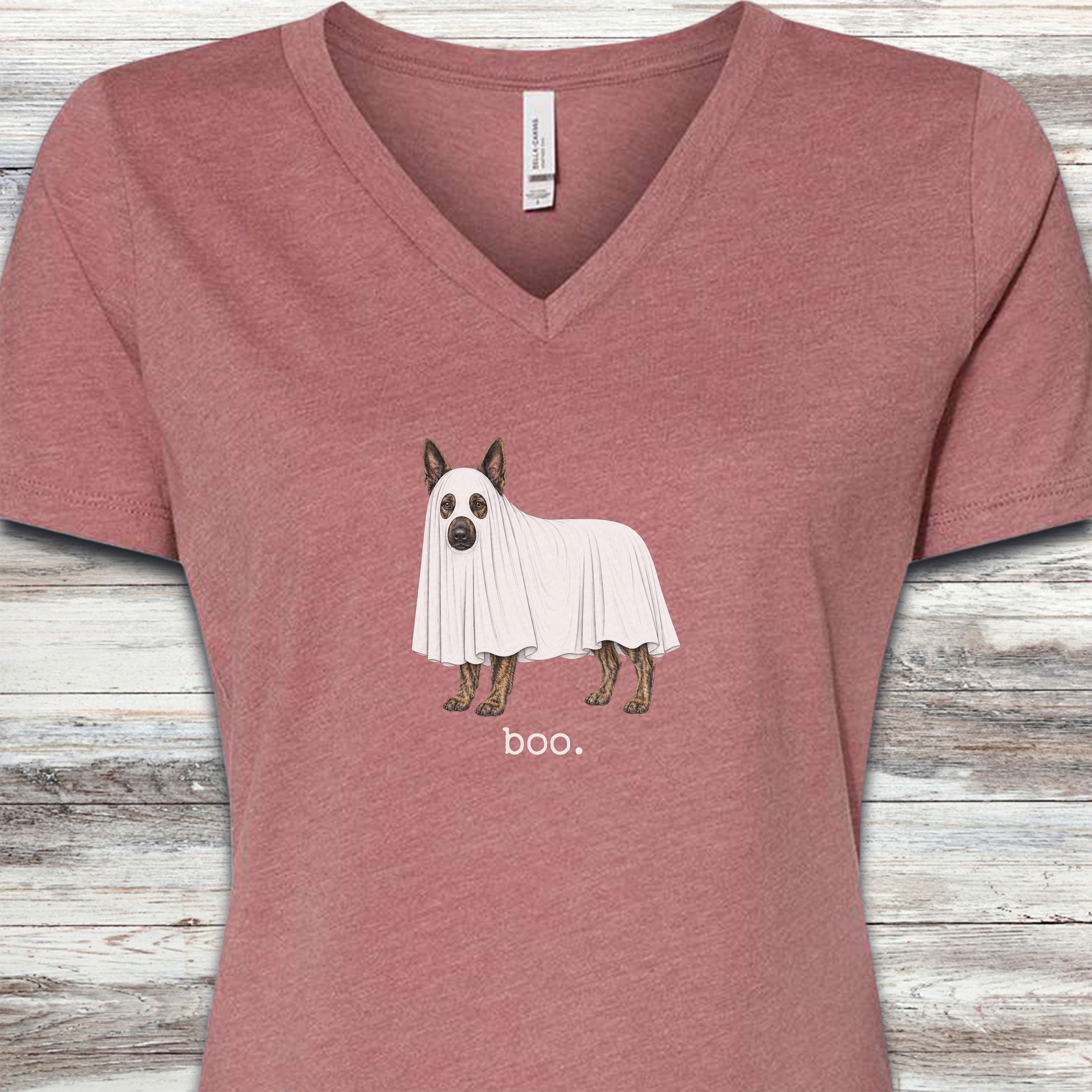 Dutch Shepherd Boo V-Neck Tee - Heather Mauve