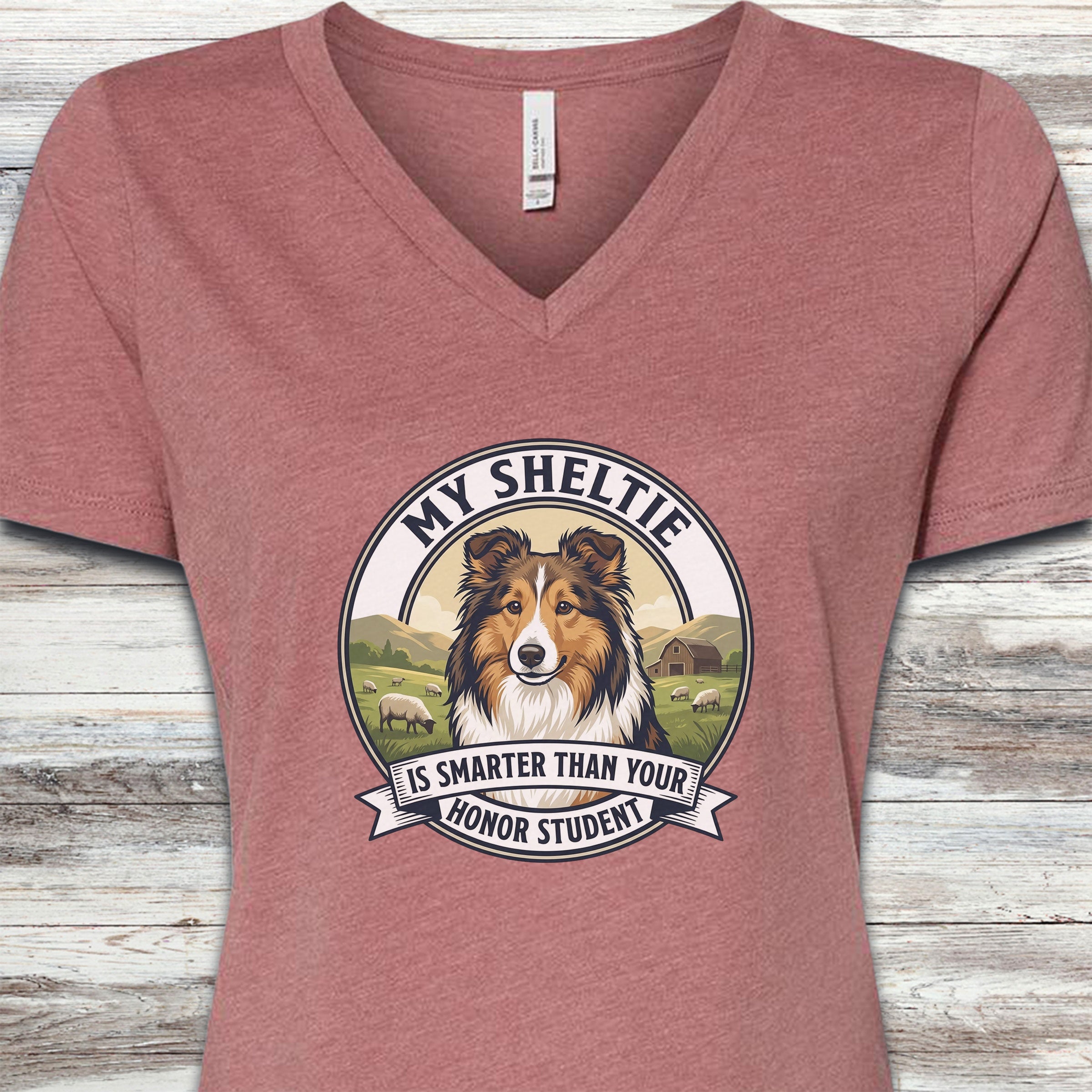 Shetland Sheepdog Smart V-Neck Tee - Heather Mauve