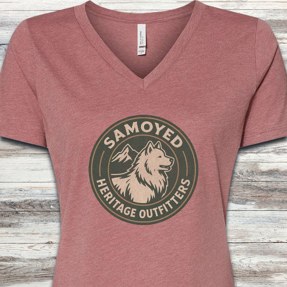Samoyed Heritage Outfitters V-Neck Tee - Heather Mauve