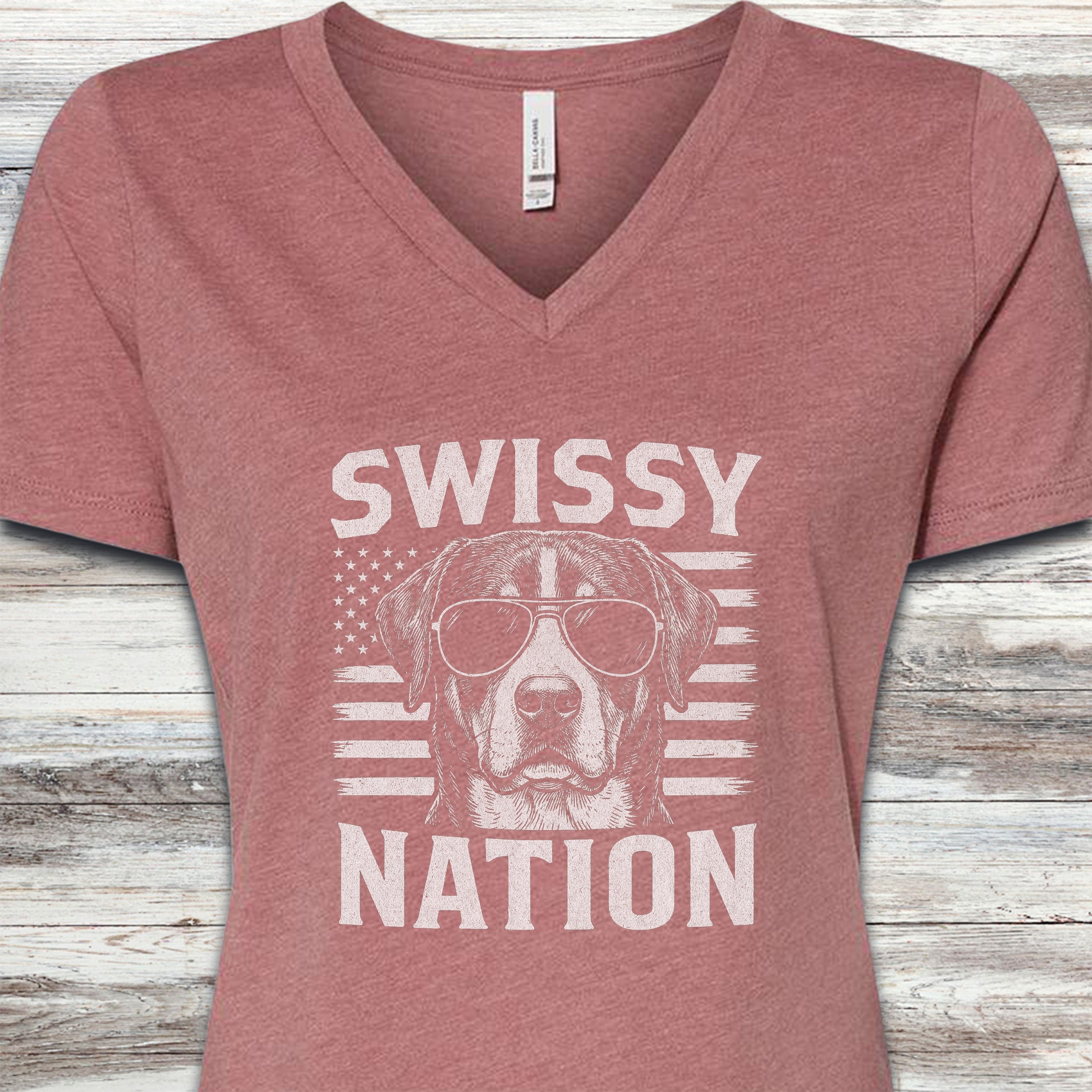 Swiss Mountain Dog Nation V-Neck Tee - Heather Mauve
