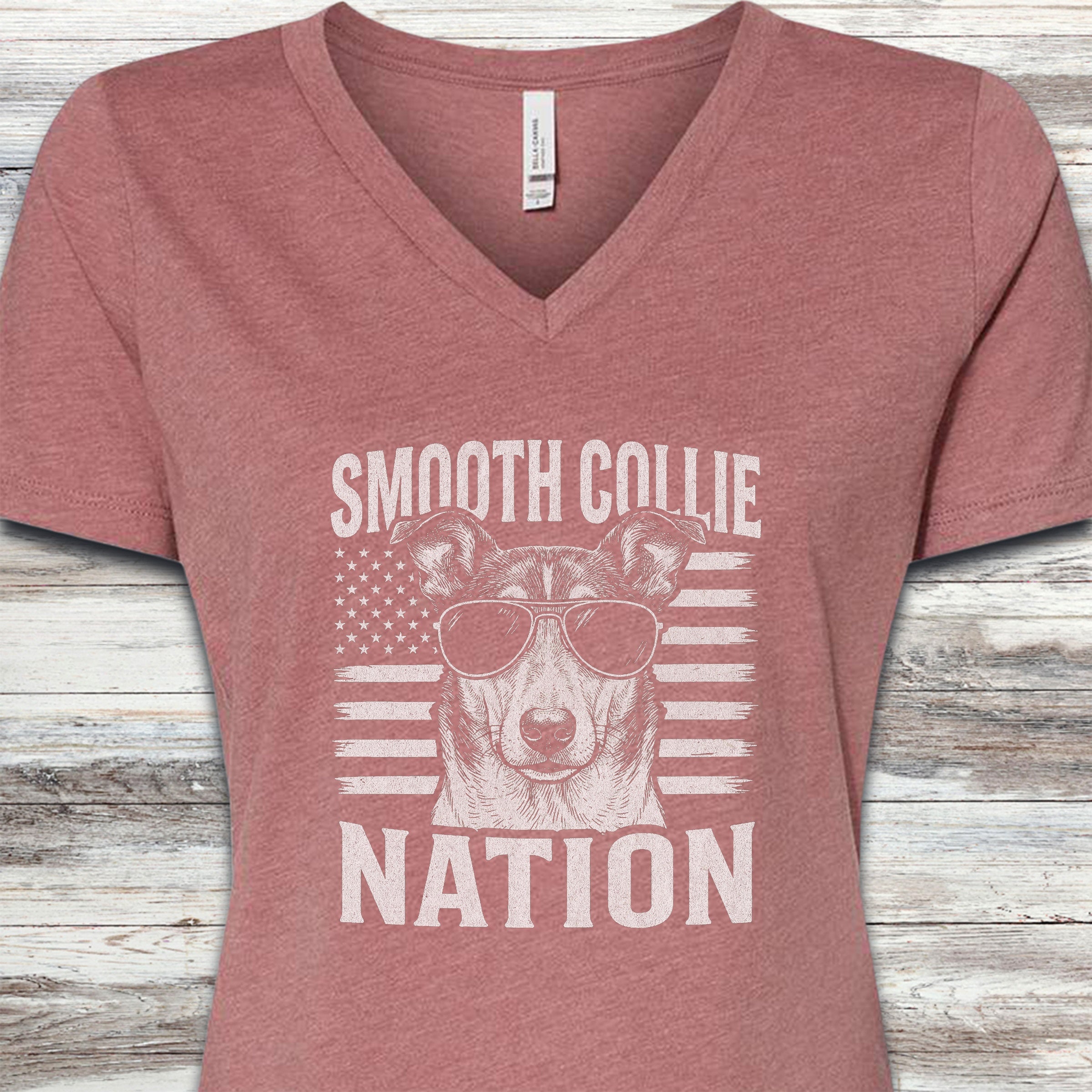 Smooth Collie Nation V-Neck Tee - Heather Mauve