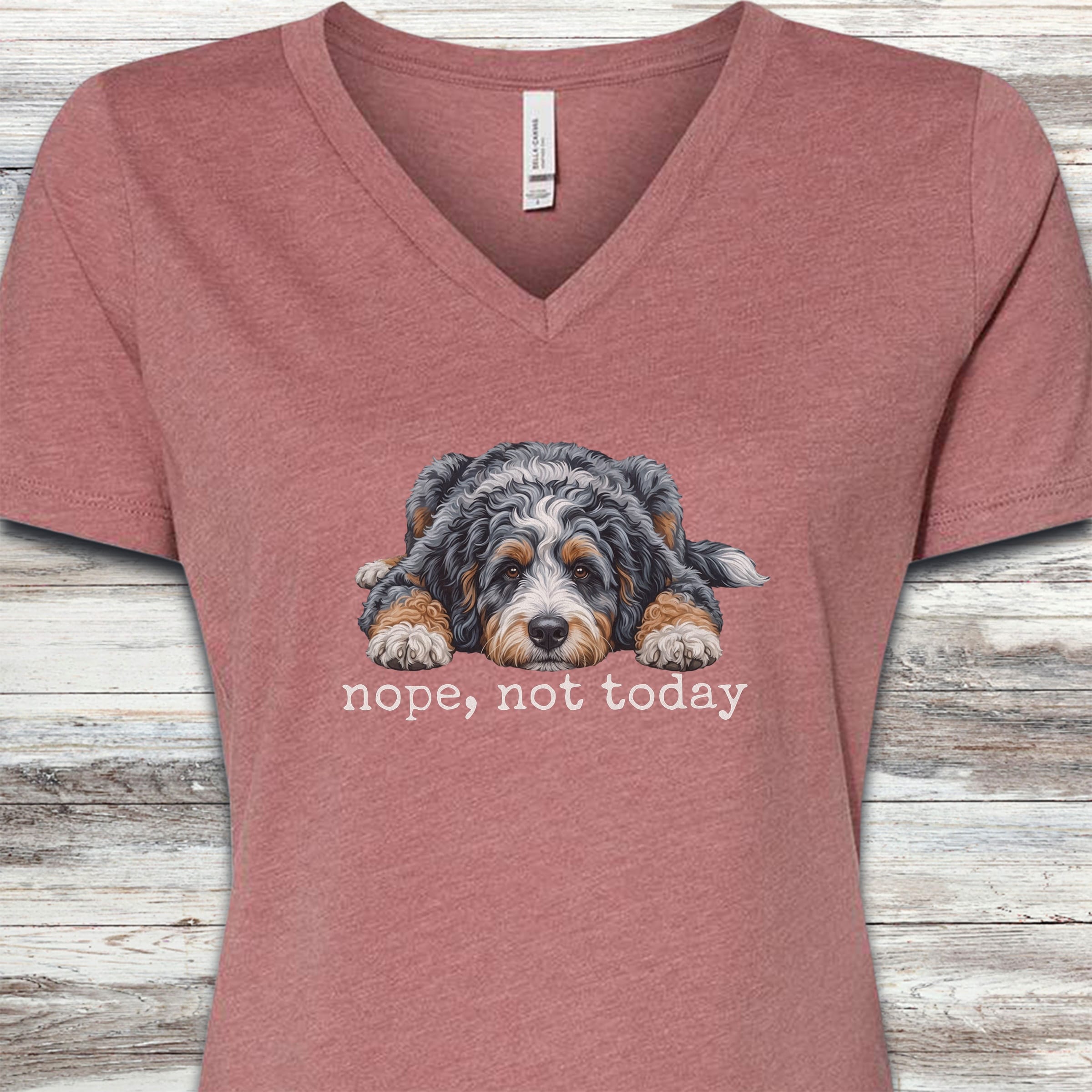 Aussiedoodle Nope V-Neck Tee - Heather Mauve