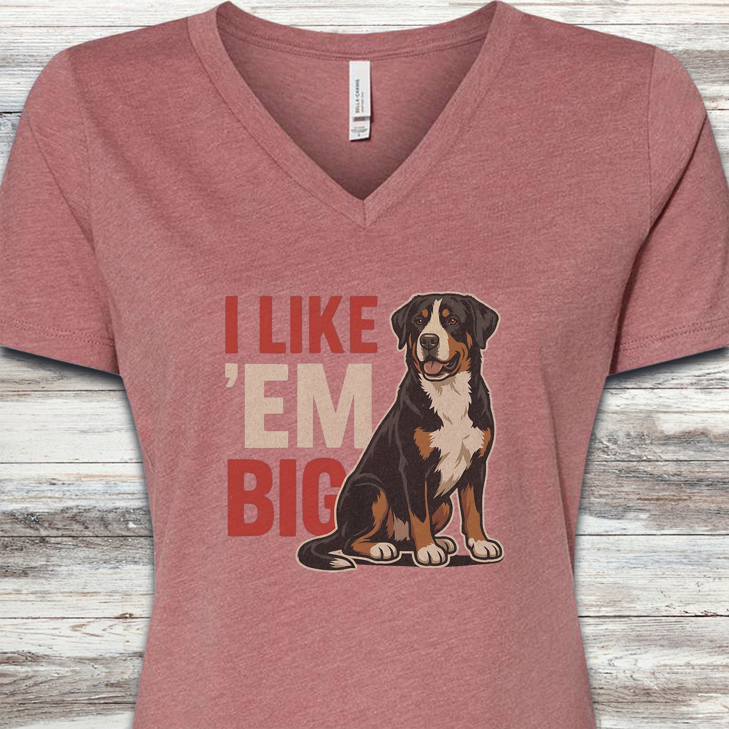 Swiss Mountain Dog Big V-Neck Tee - Heather Mauve