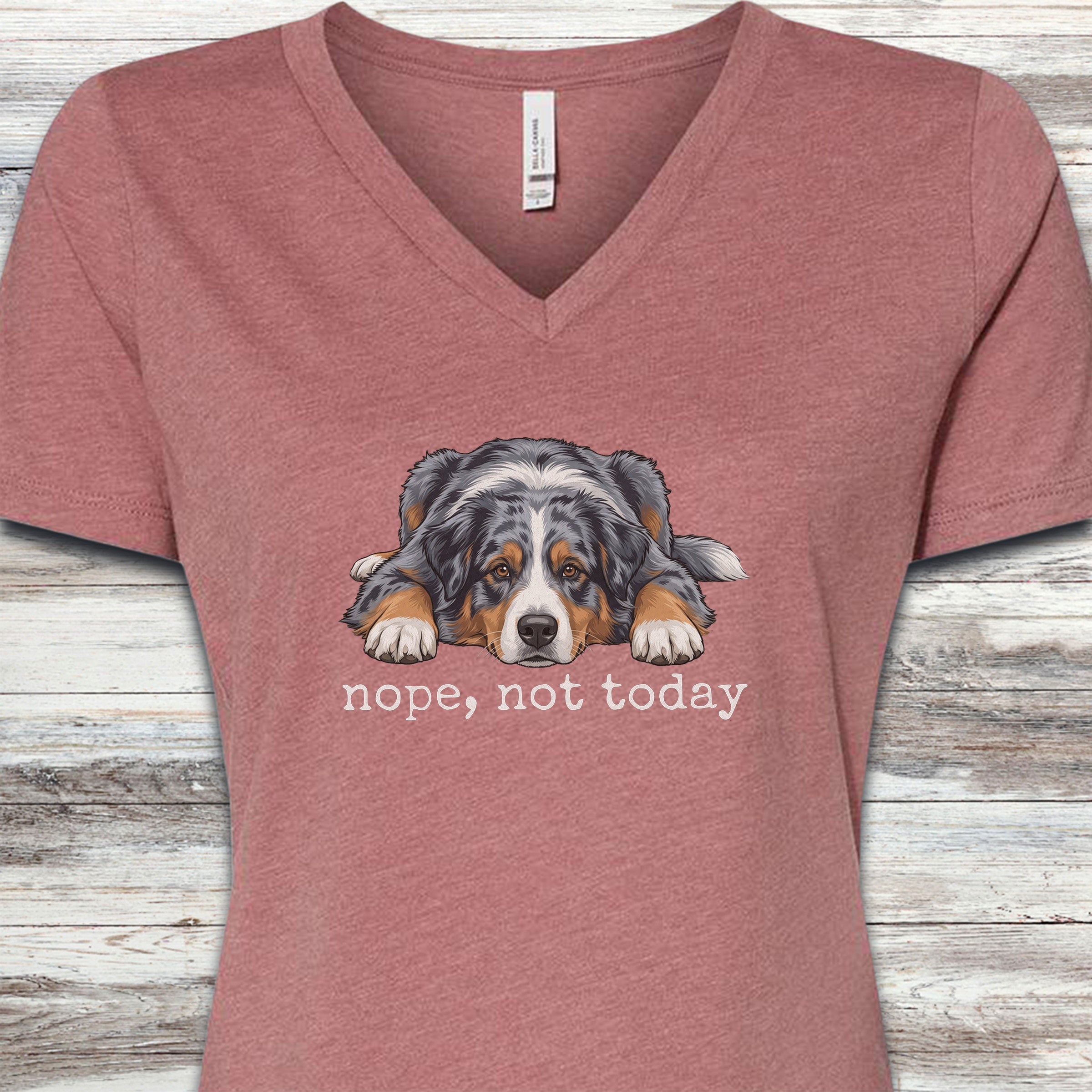 Australian Shepherd Nope V-Neck Tee - Heather Mauve