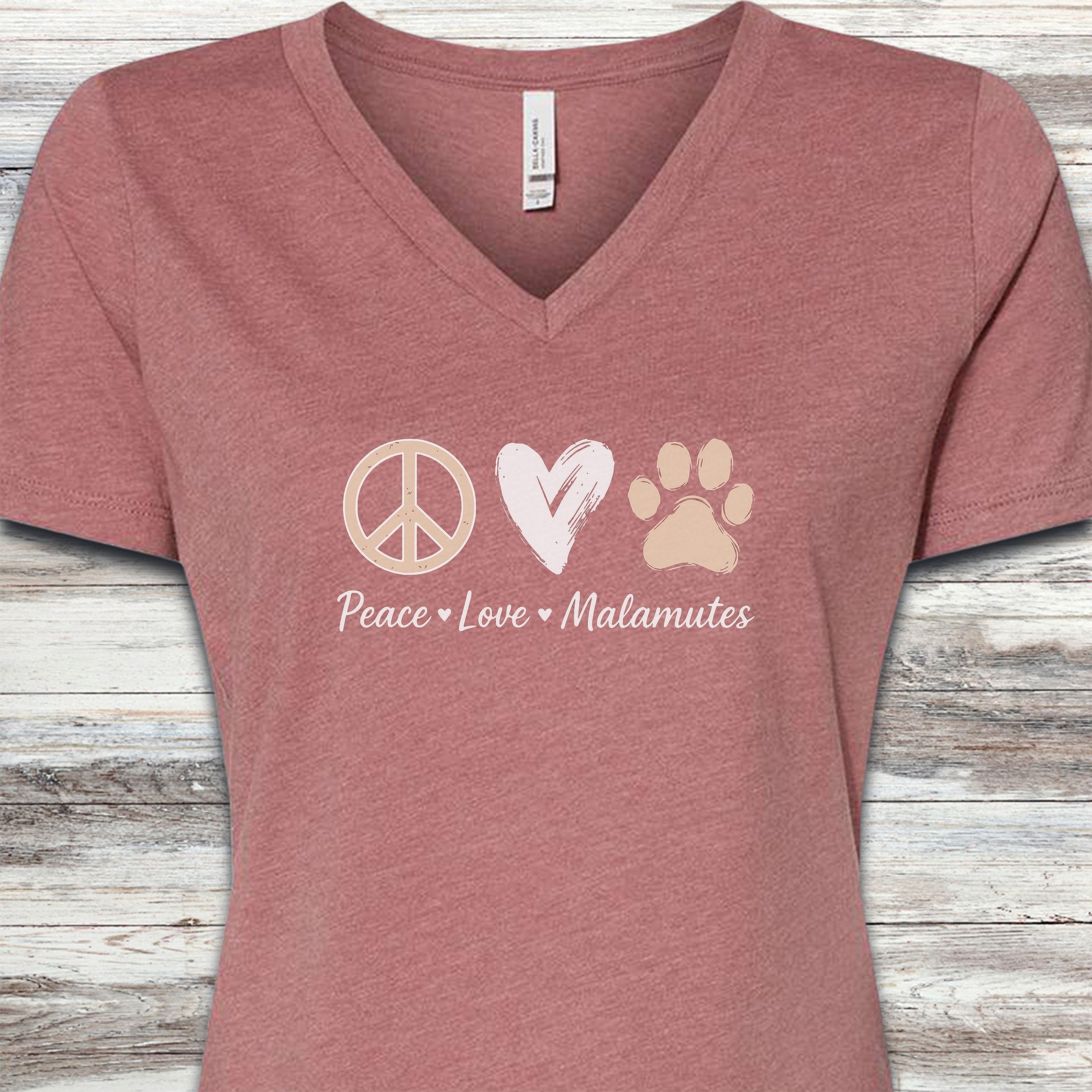Malamute Peace V-Neck Tee - Heather Mauve