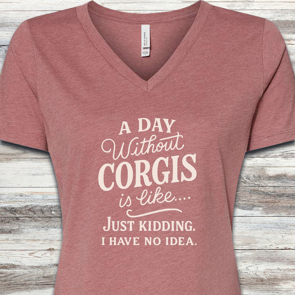 Corgi Days V-Neck Tee - Heather Mauve