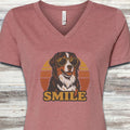 Bernese Mountain Dog Smile V-Neck Tee - Heather Mauve