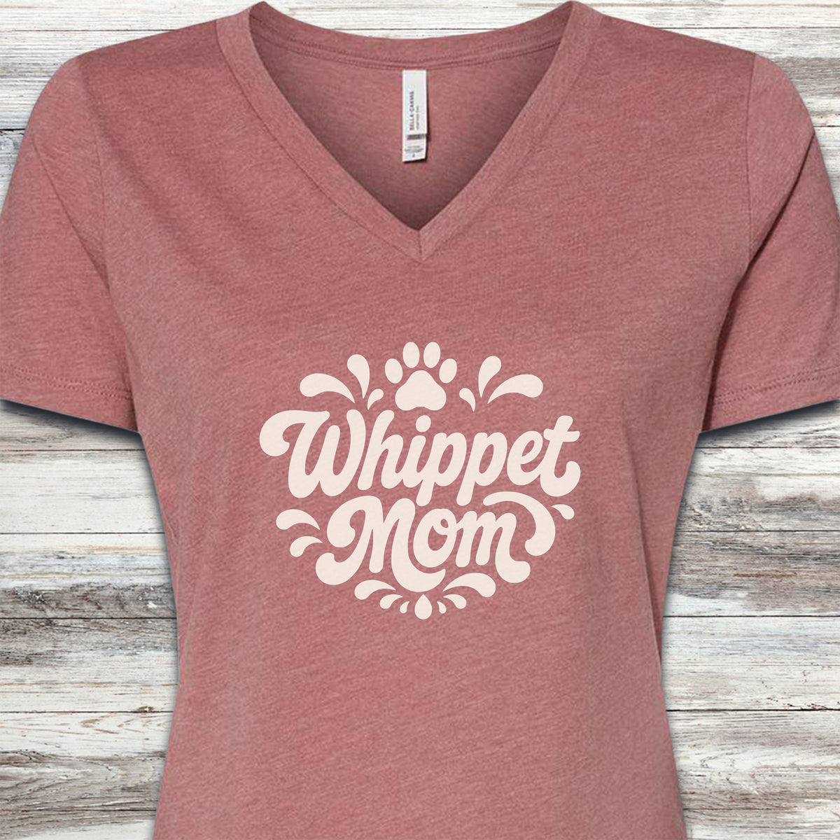 Whippet Groovy Mom V-Neck Tee - Heather Mauve
