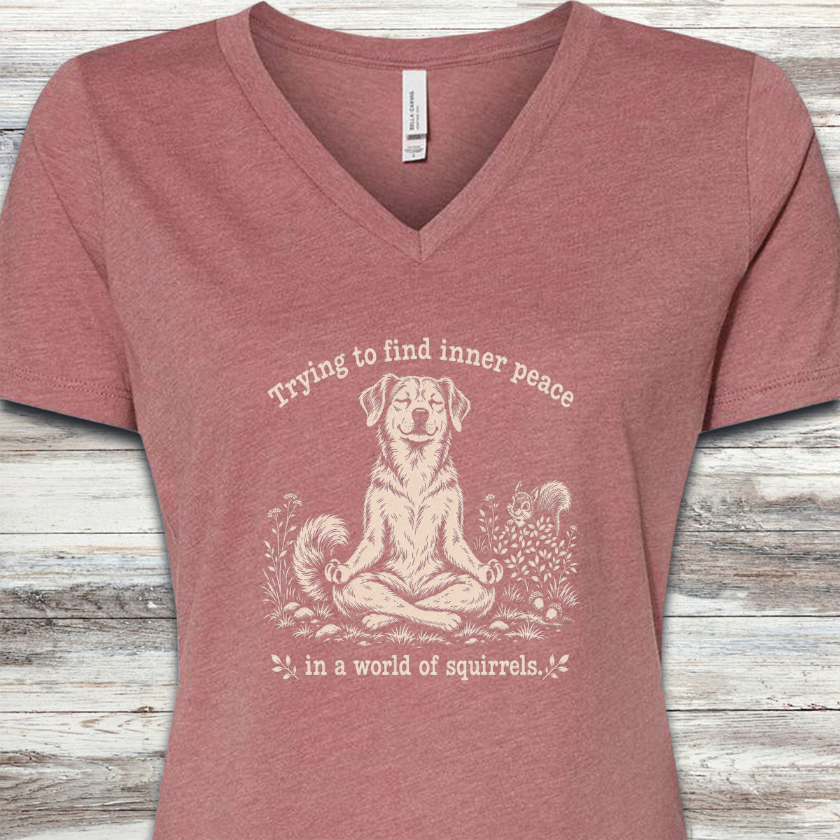Inner Peace World of Squirrels V-Neck Tee - Heather Mauve