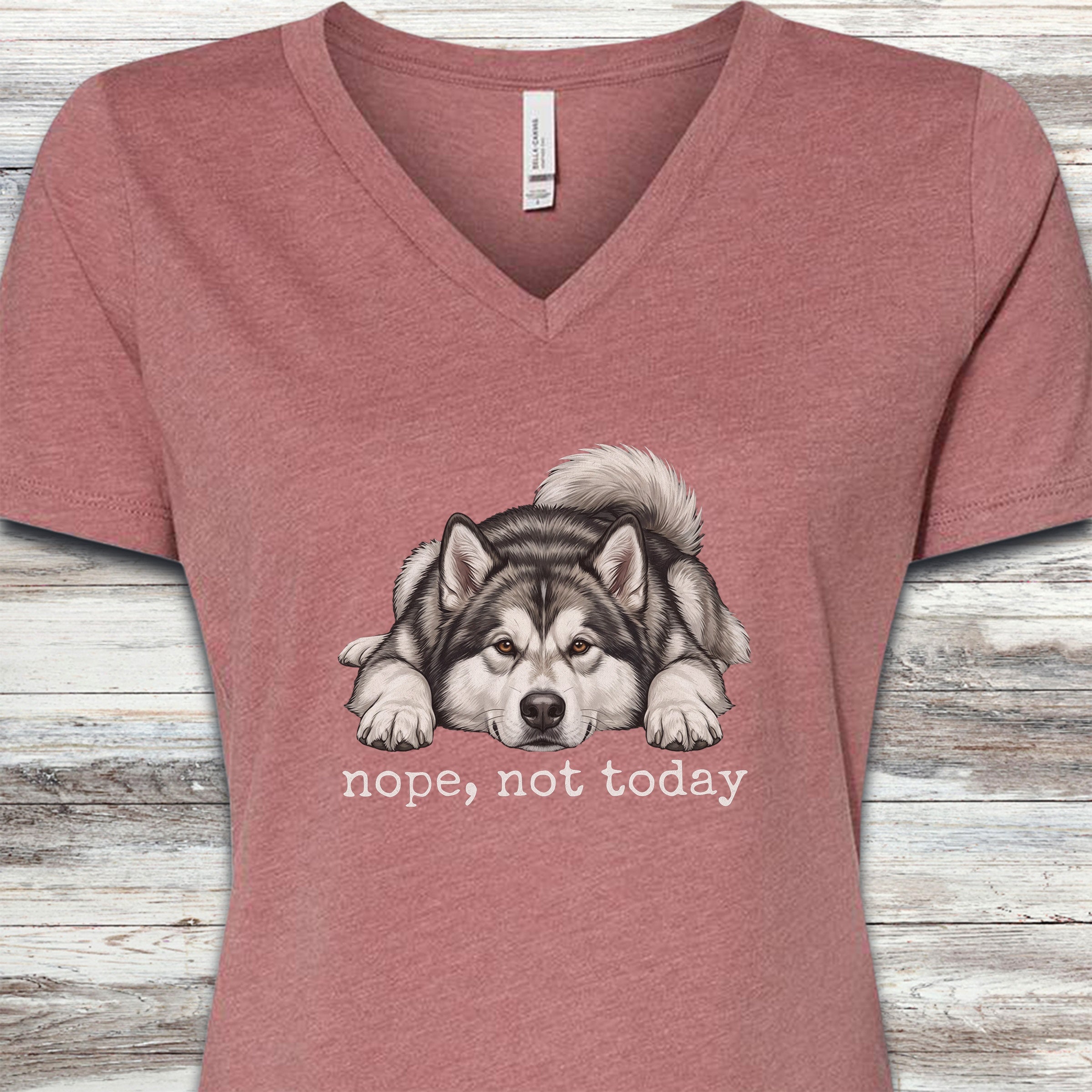 Alaskan Malamute Nope V-Neck Tee - Heather Mauve