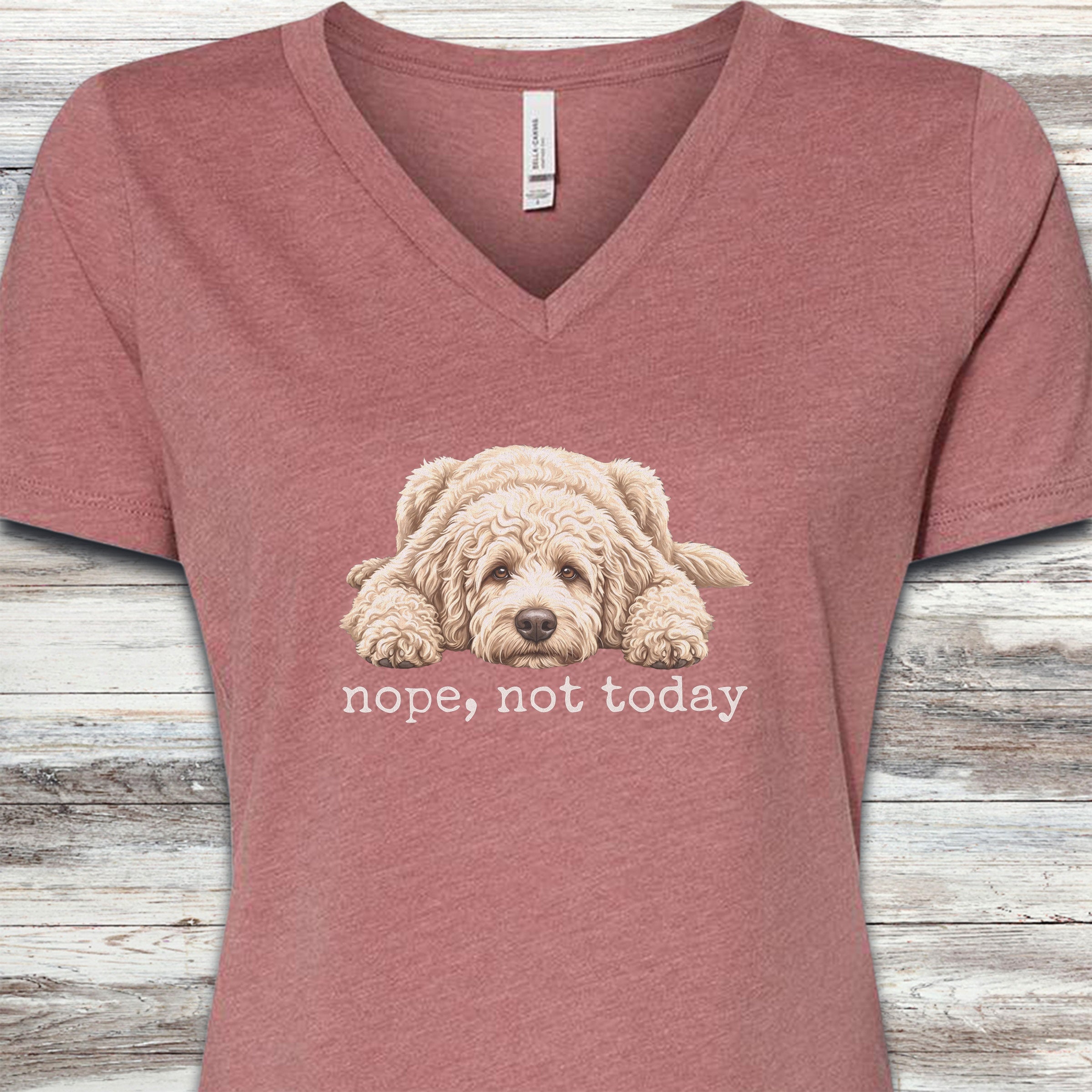 Goldendoodle Cream Nope V-Neck Tee - Heather Mauve