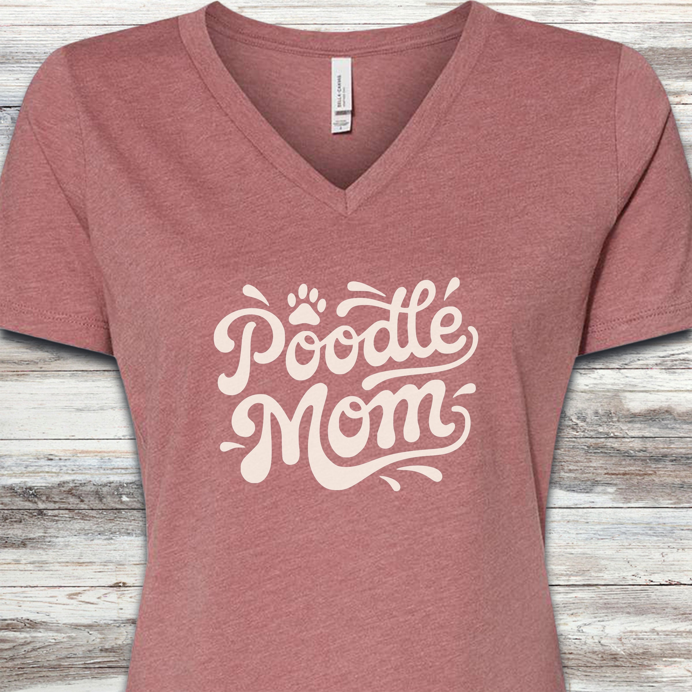 Poodle Groovy Mom V-Neck Tee - Heather Mauve